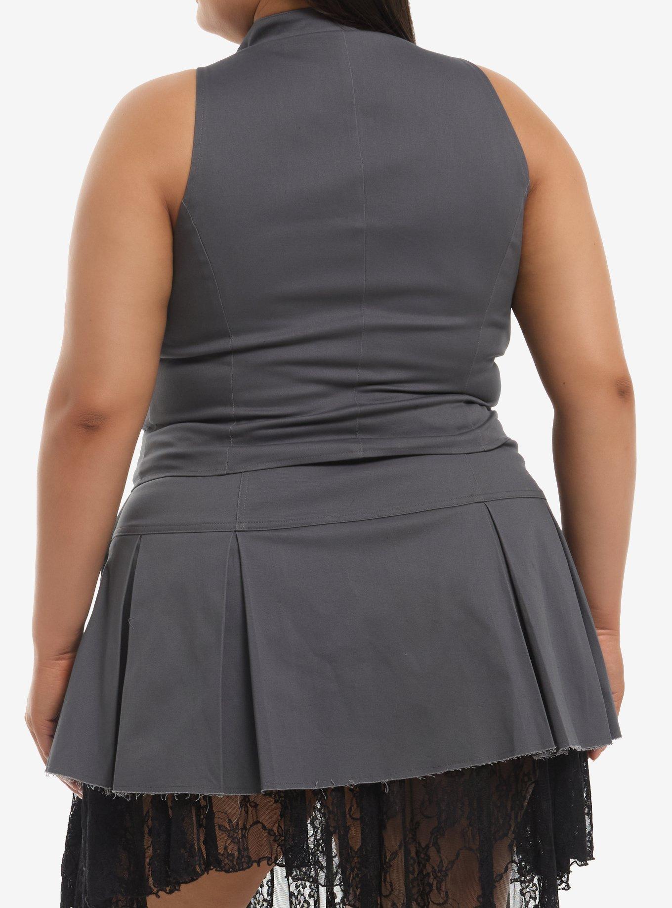 Social Collision Grey Zipper Cutout Girls Tank Top Plus Size, MULTI, alternate