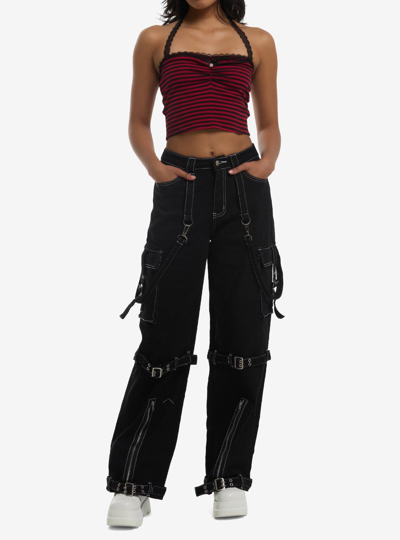 Social Collision Black & Red Lace Girls Halter Top, , hi-res