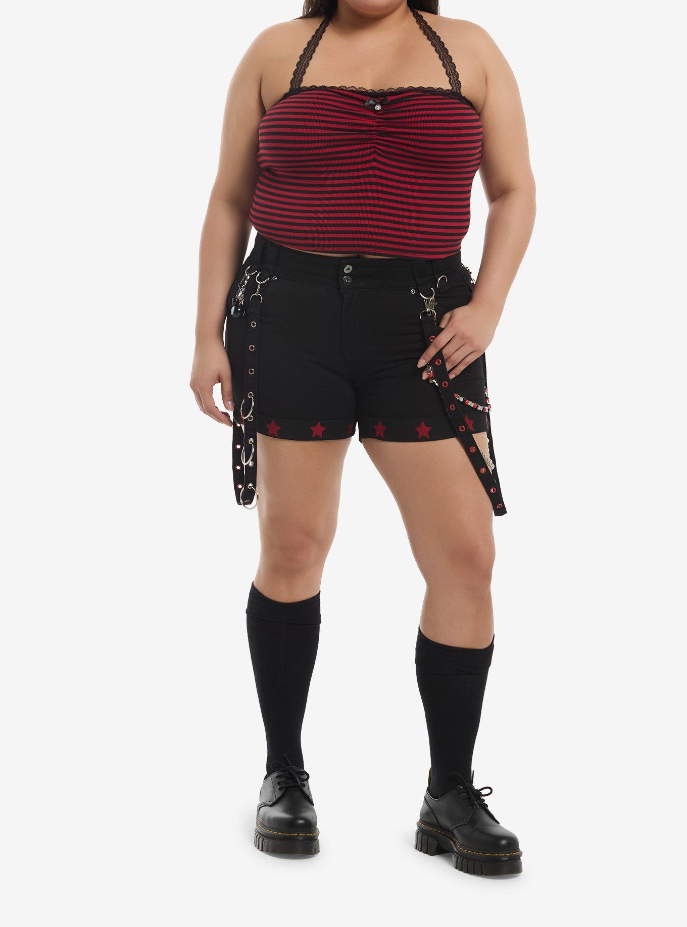 Social Collision Black & Red Lace Girls Halter Top Plus Size, , hi-res