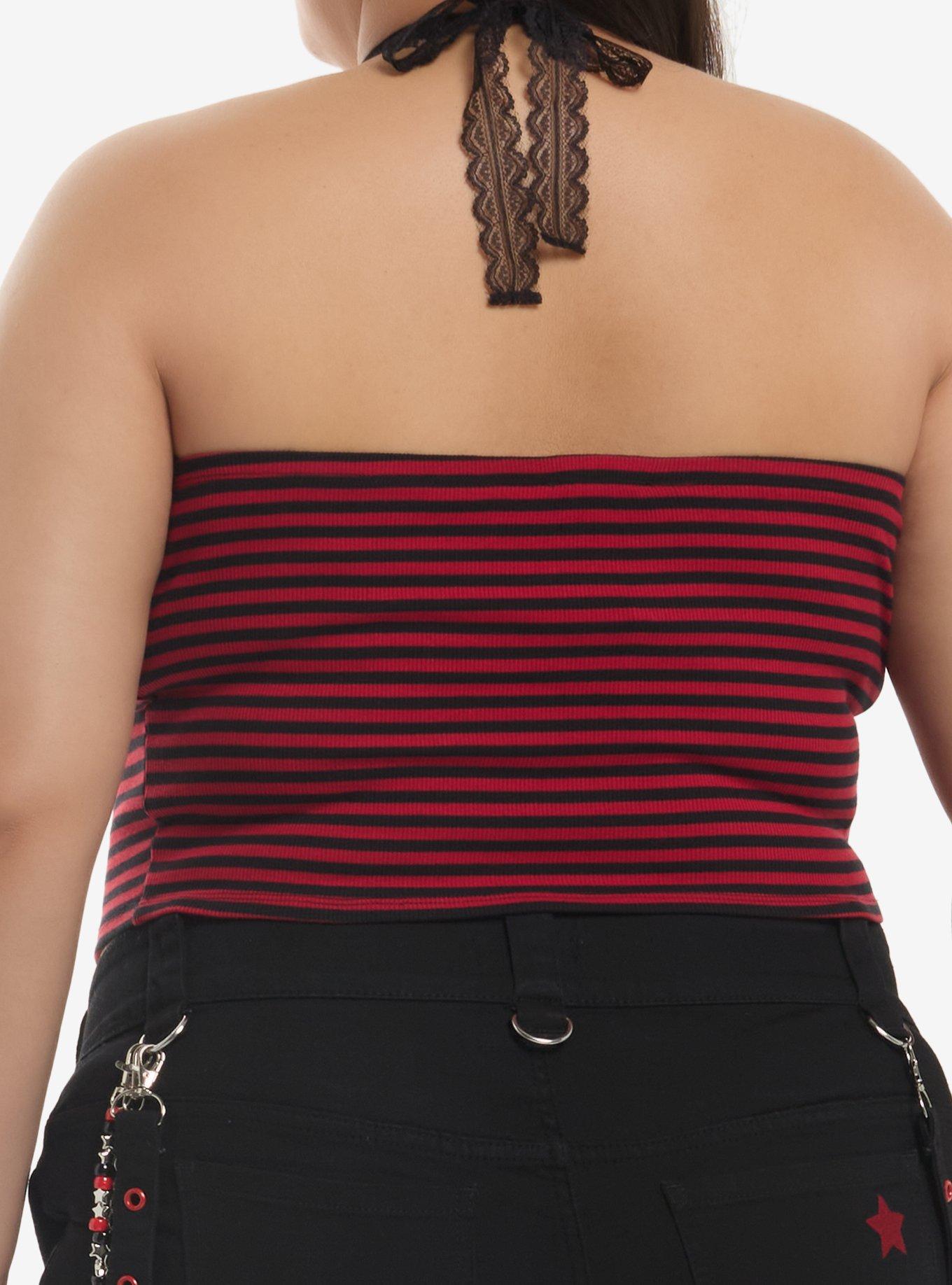 Social Collision Black & Red Lace Girls Halter Top Plus Size, MULTI, alternate