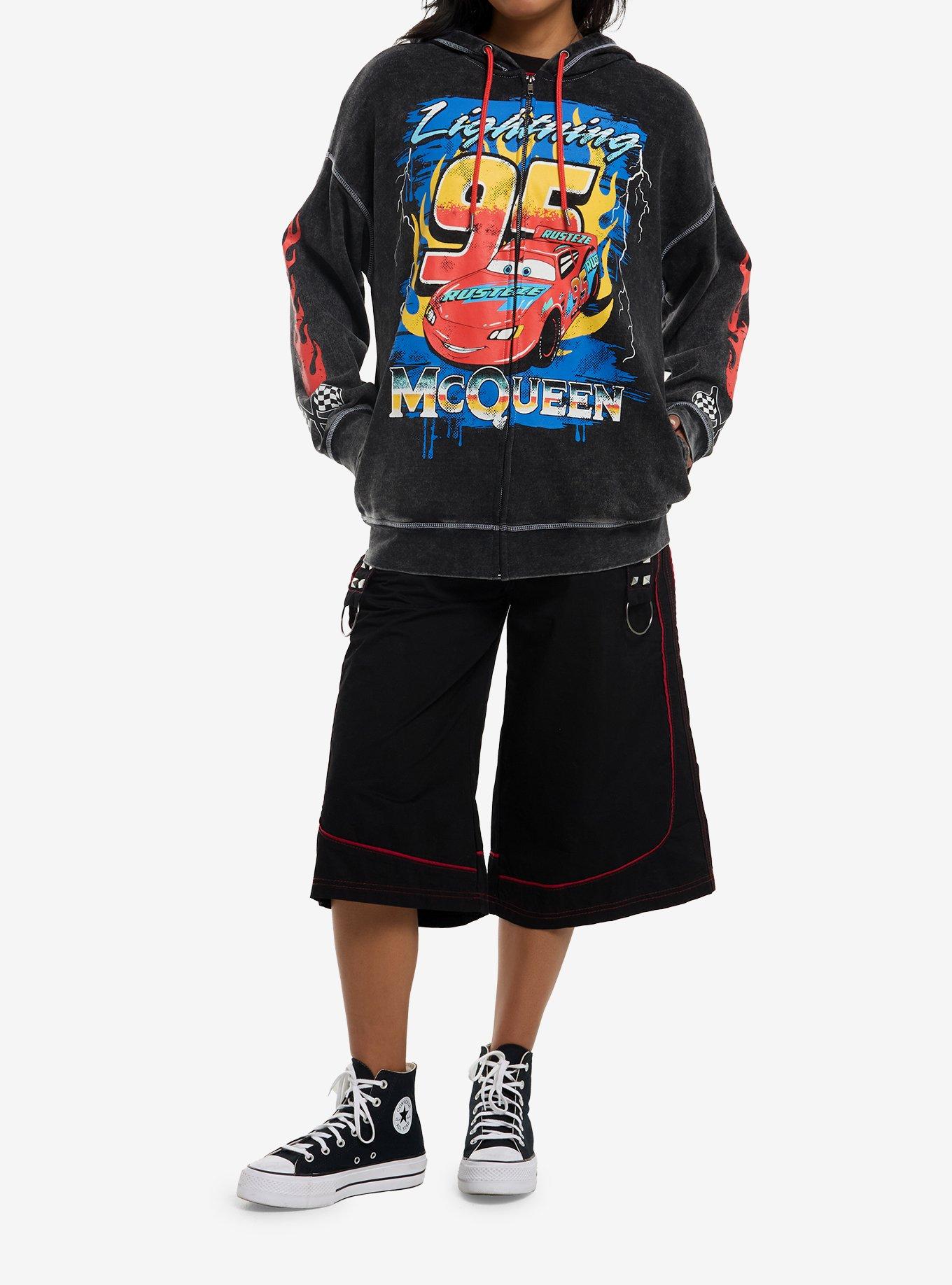 Disney Pixar Cars Lightning McQueen Dark Wash Girls Oversized Hoodie, MULTI, alternate