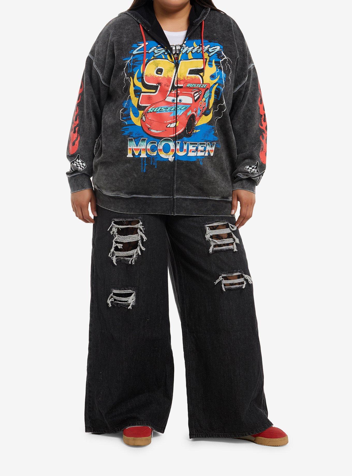 Disney Pixar Cars Lightning McQueen Dark Wash Girls Oversized Hoodie Plus Size, MULTI, alternate