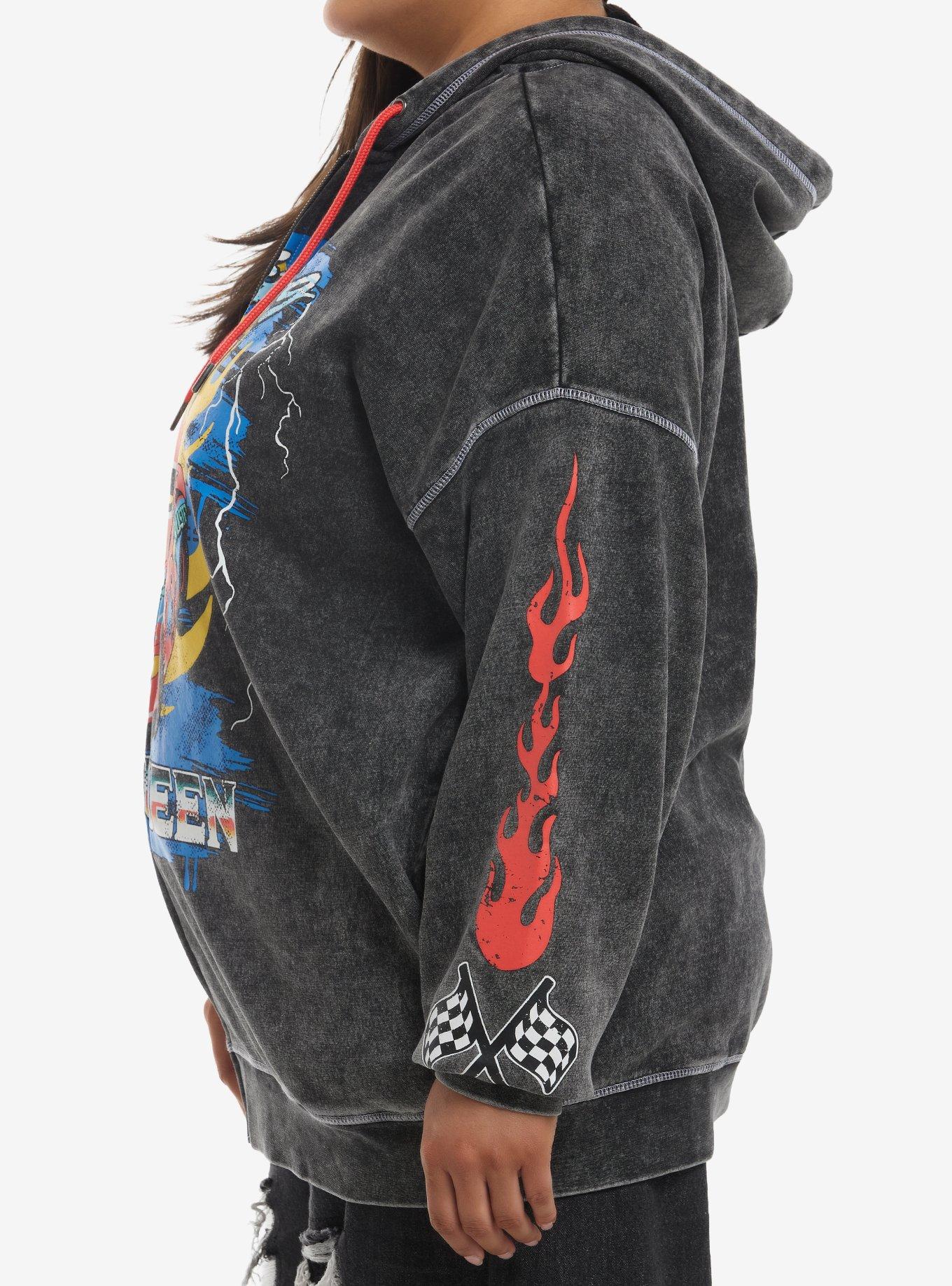 Disney Pixar Cars Lightning McQueen Dark Wash Girls Oversized Hoodie Plus Size, MULTI, alternate