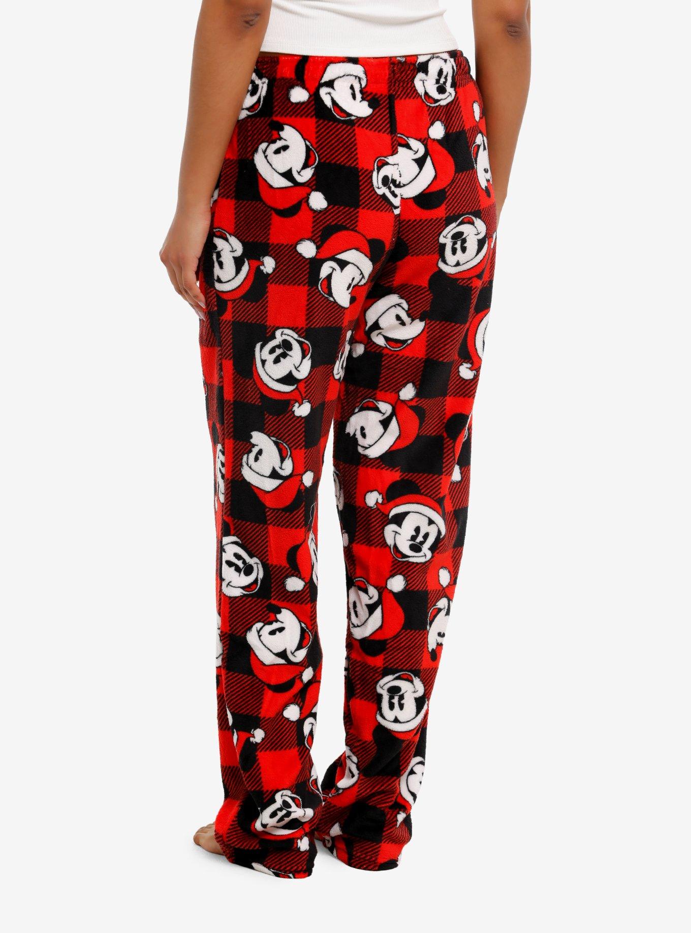 Disney Santa Mickey Mouse Plaid Plush Pajama Pants, , hi-res