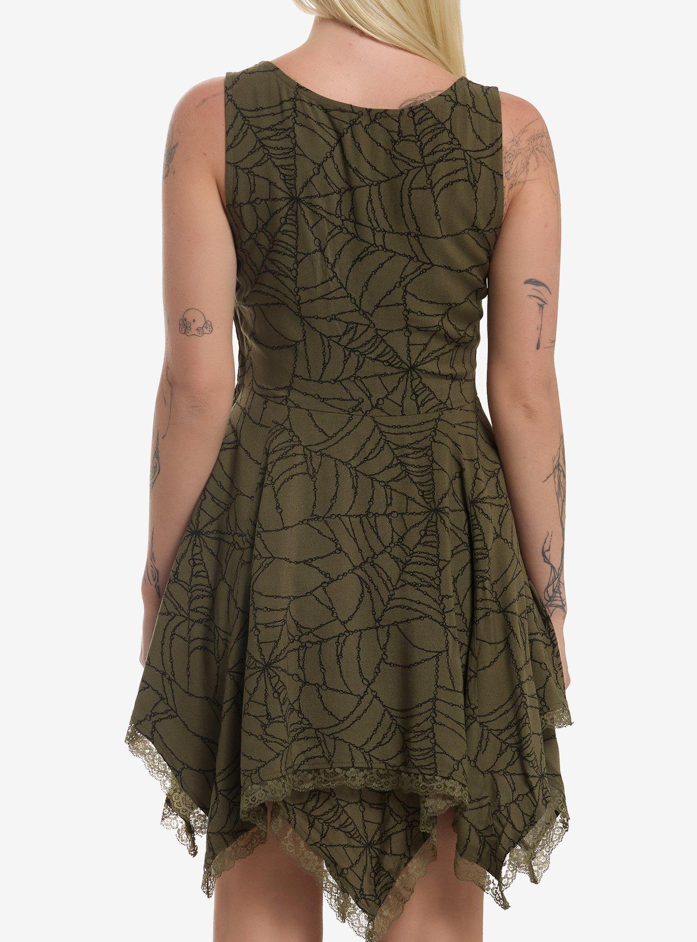 Cosmic Aura Green Chain Spiderweb Hanky Hem Dress, MULTI, alternate