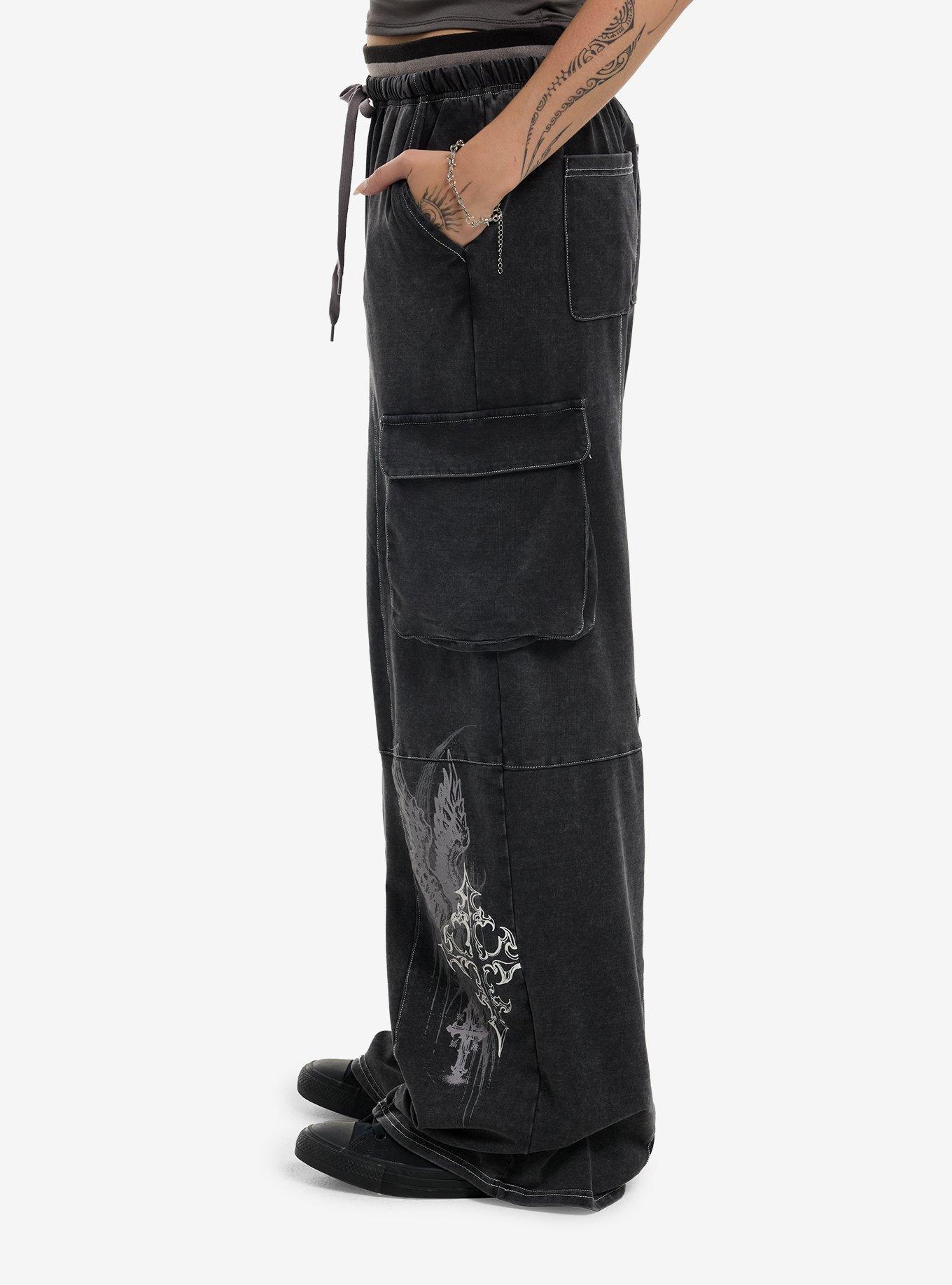 Grey Gothic Cross Cargo Wide Leg Sweatpants, MULTI, alternate