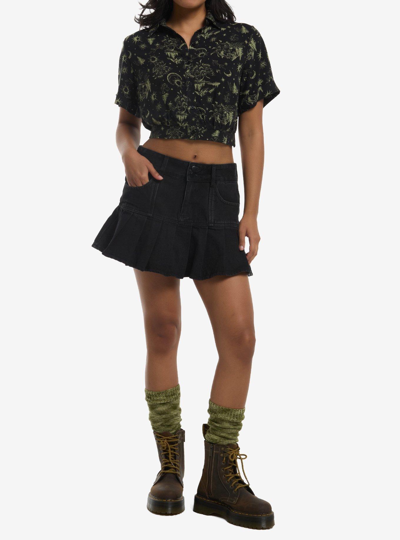 Thorn & Fable Cryptid Forest Girls Crop Woven Button-Up, , hi-res