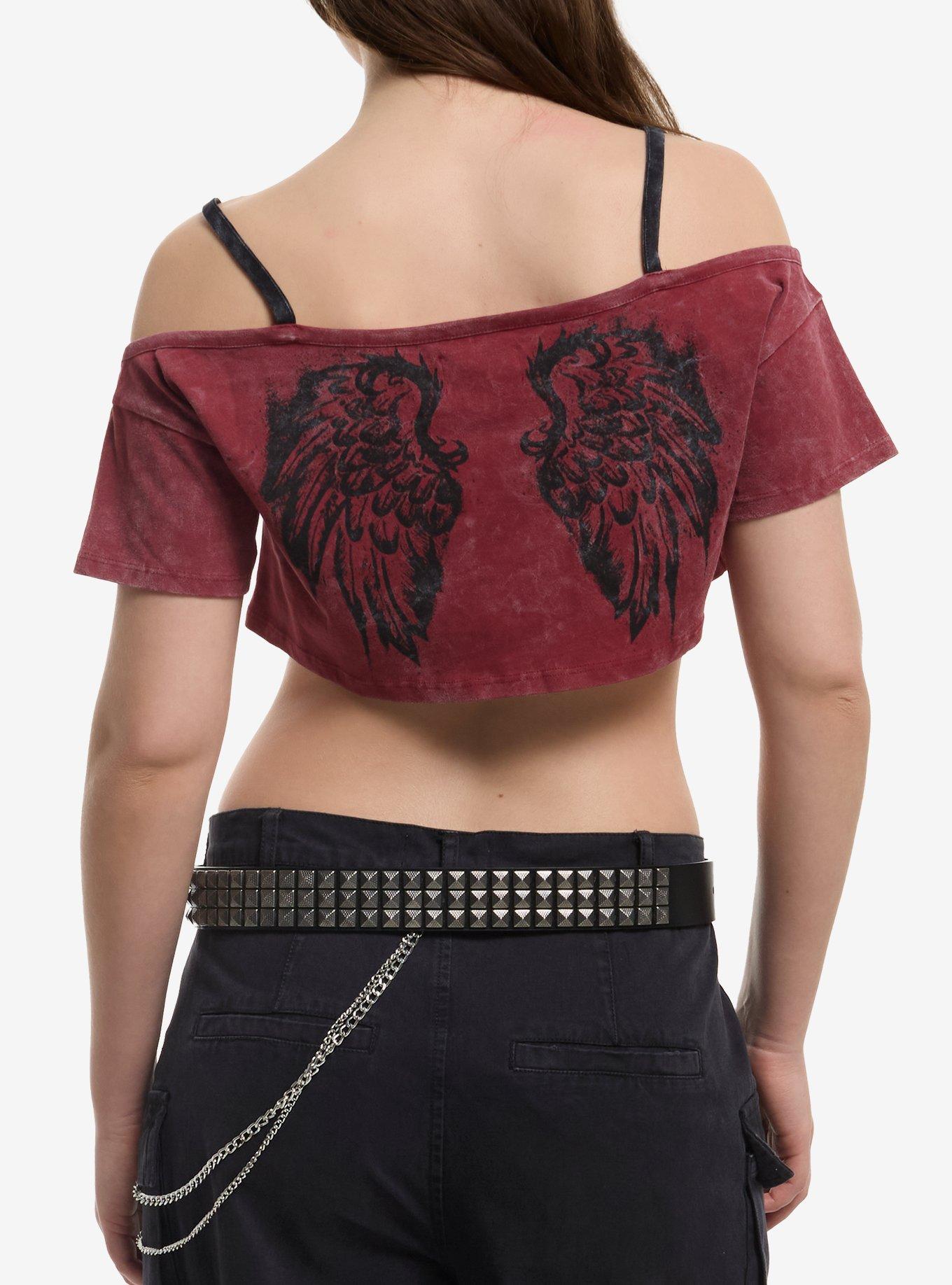 Social Collision Fallen Angel Cropped Girls Cold-Shoulder Top, , hi-res