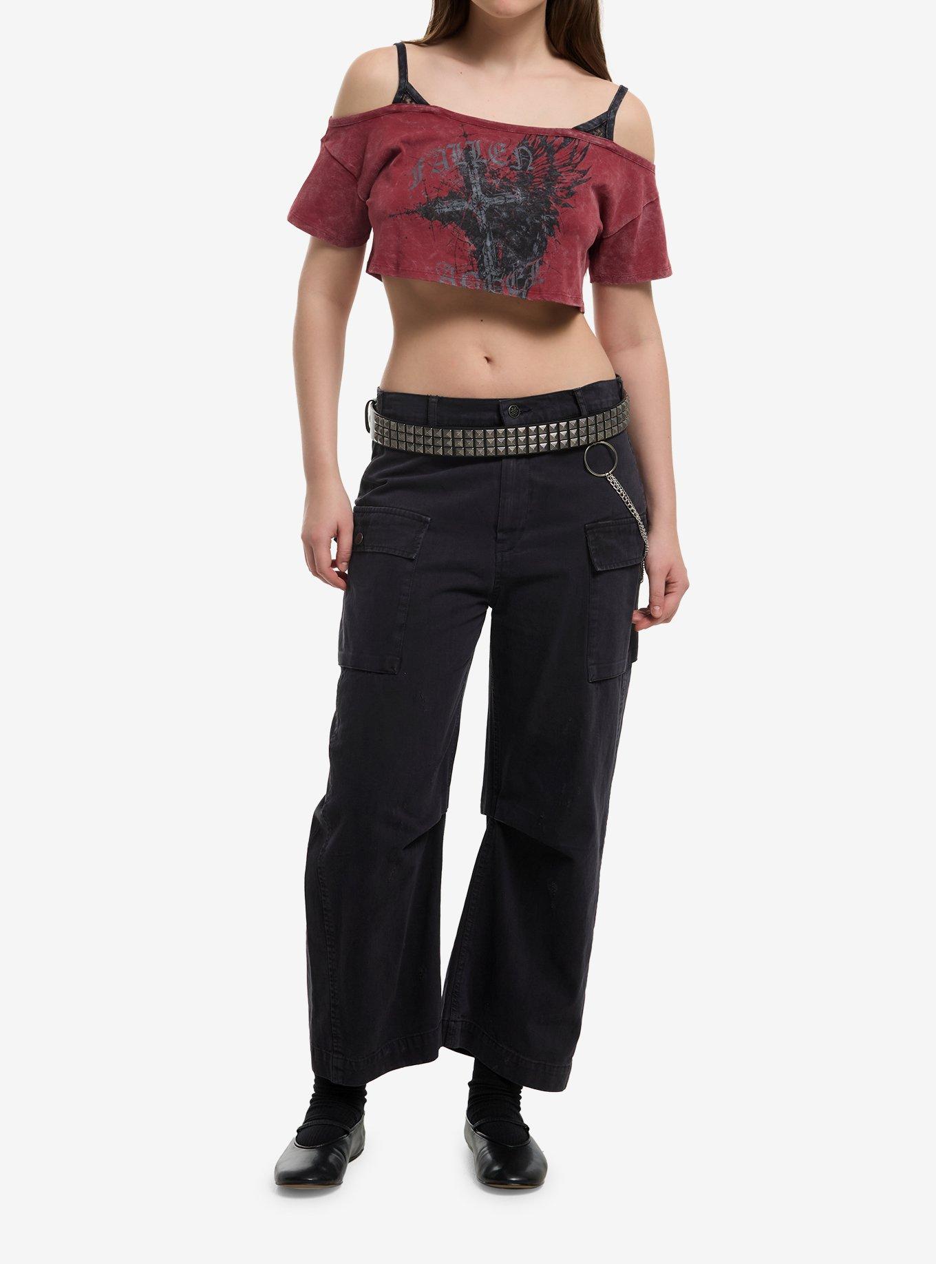 Social Collision Fallen Angel Cropped Girls Cold-Shoulder Top, MULTI, alternate