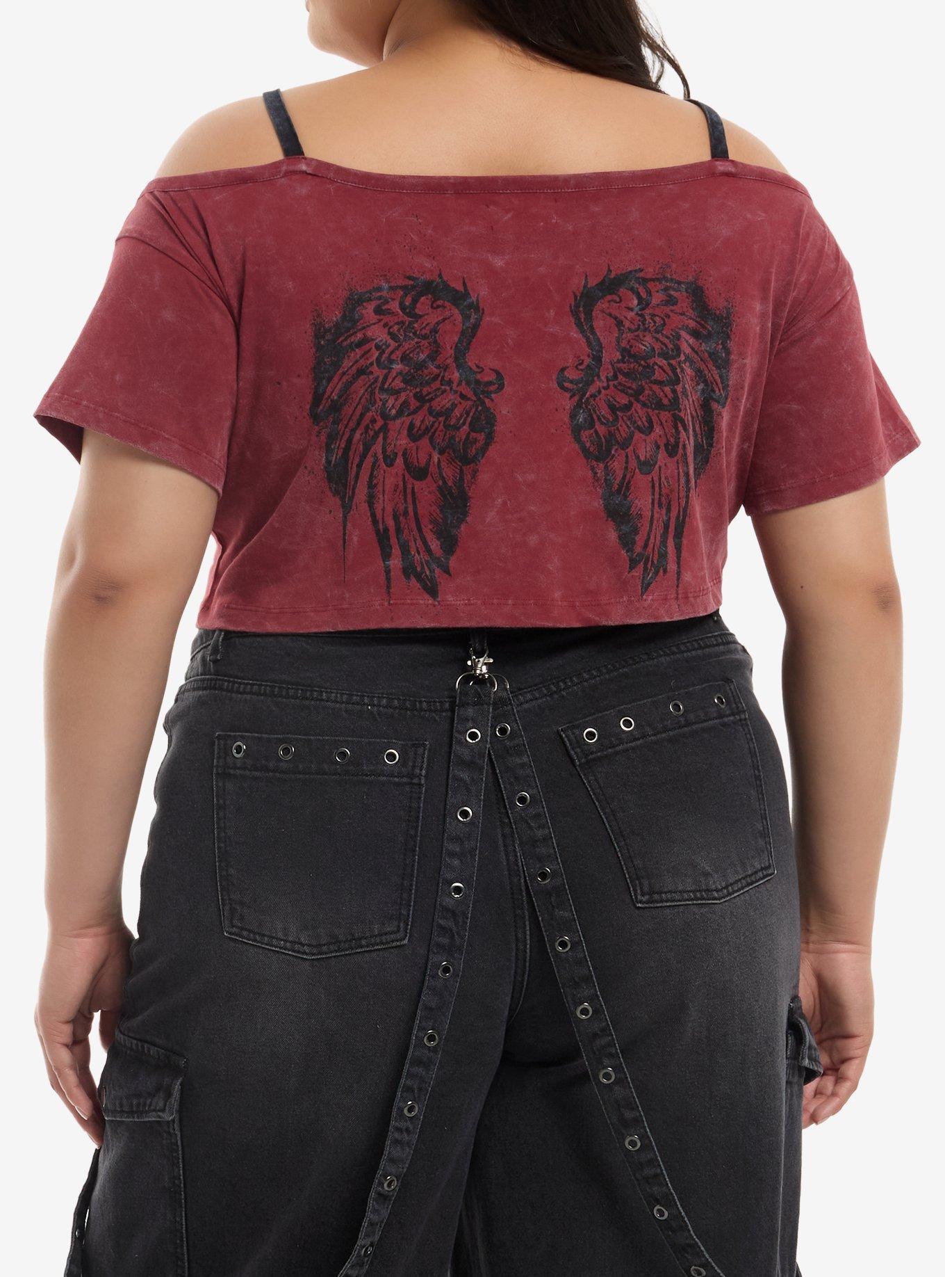 Social Collision Fallen Angel Cropped Girls Cold-Shoulder Top Plus Size, , hi-res