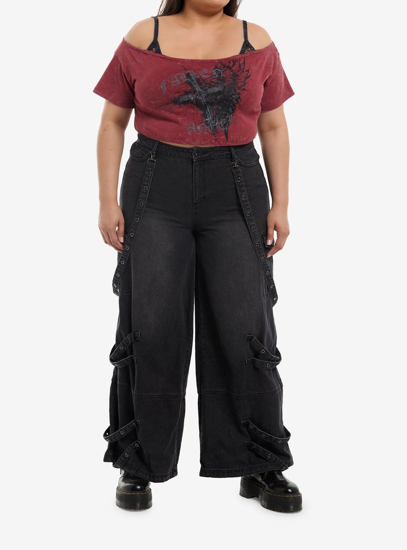 Social Collision Fallen Angel Cropped Girls Cold-Shoulder Top Plus Size, MULTI, alternate