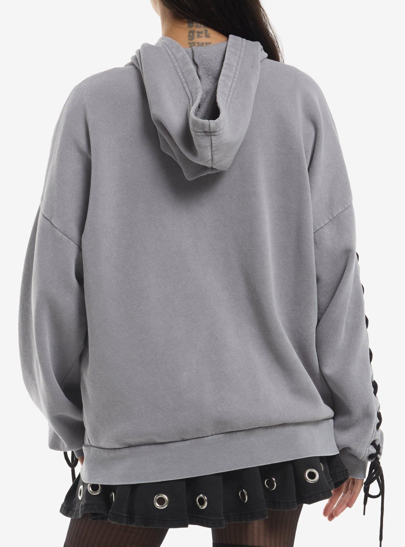 Social Collision Grey & Black Tribal Lace-Up Girls Hoodie, , hi-res