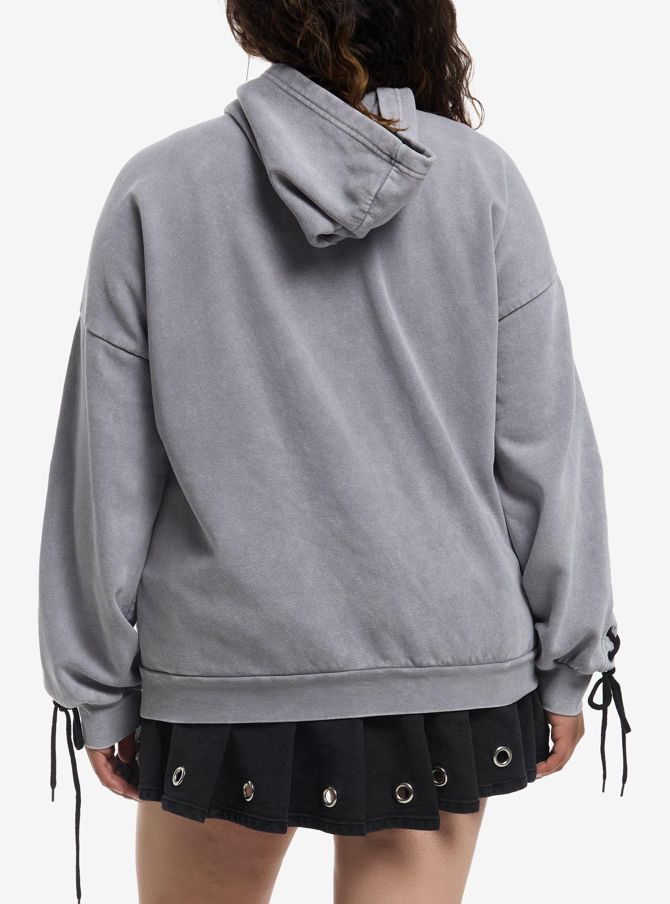 Social Collision Grey & Black Tribal Lace-Up Girls Hoodie Plus Size, , hi-res