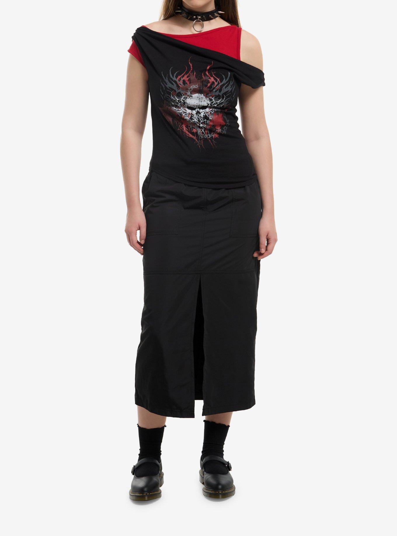 Social Collision Jagged Skull Girls Twofer Top, , hi-res