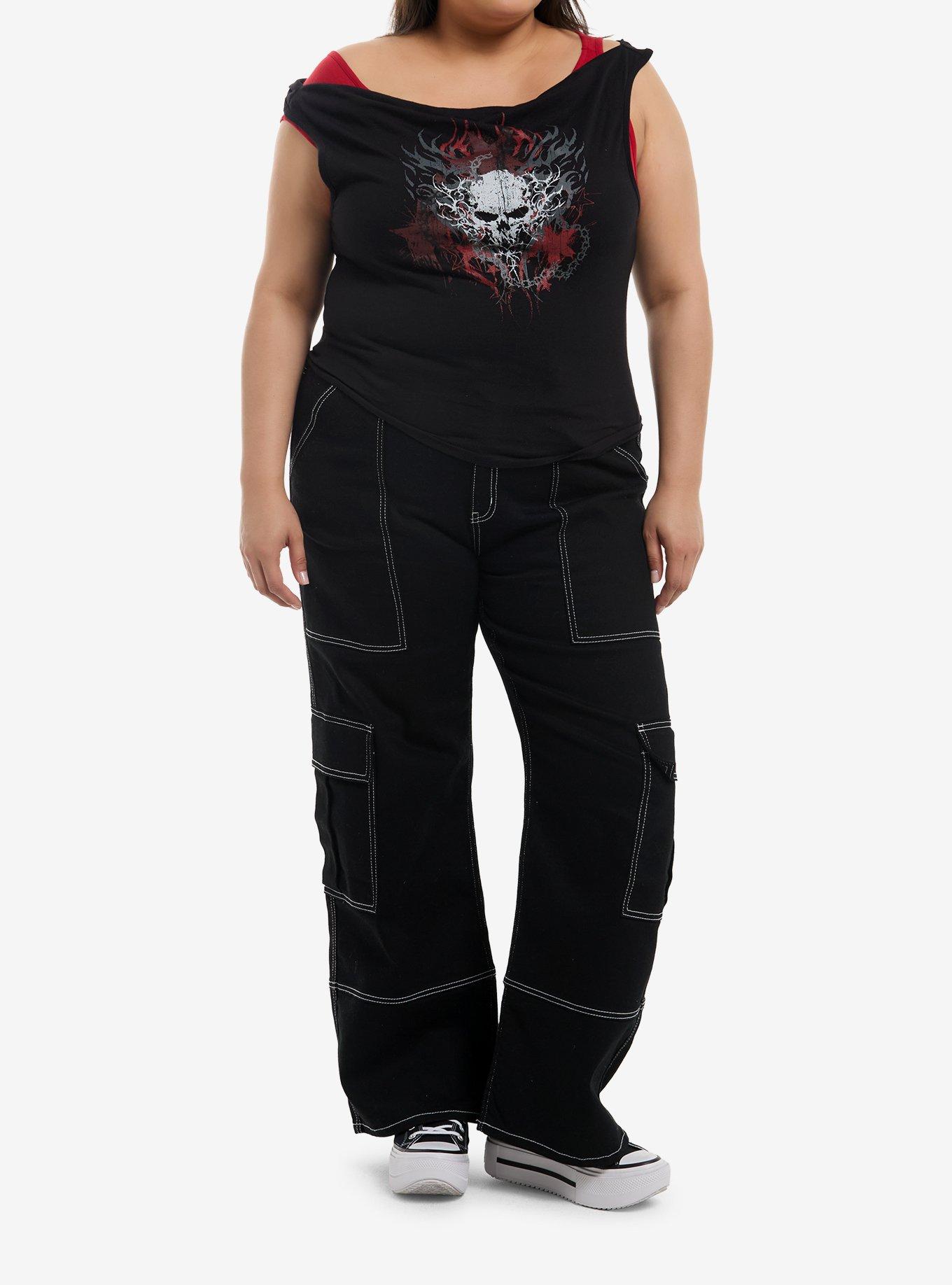 Social Collision Jagged Skull Girls Twofer Top Plus Size, , hi-res