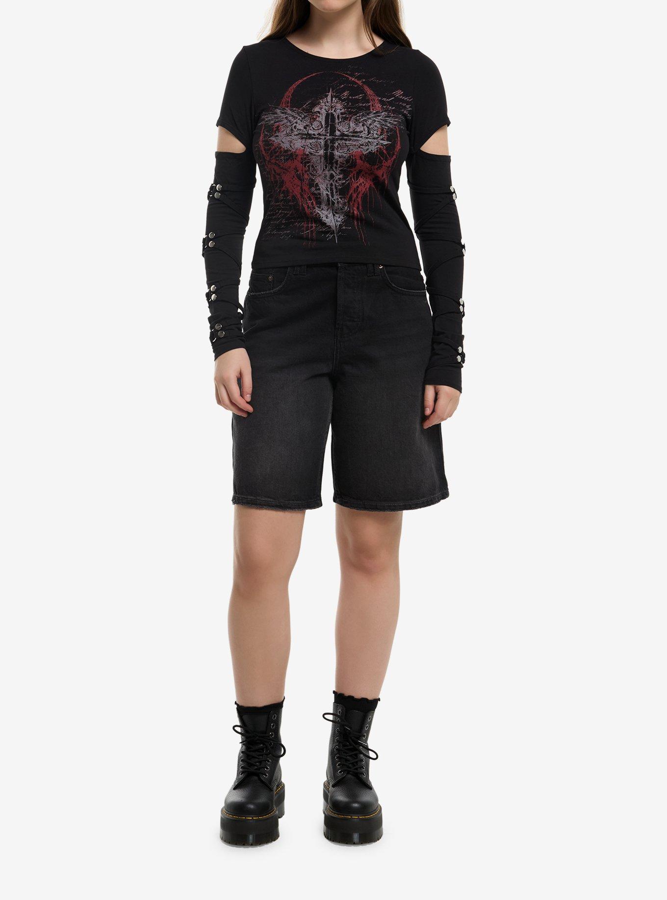 Social Collision Winged Cross Strappy Girls Long-Sleeve Top, , hi-res