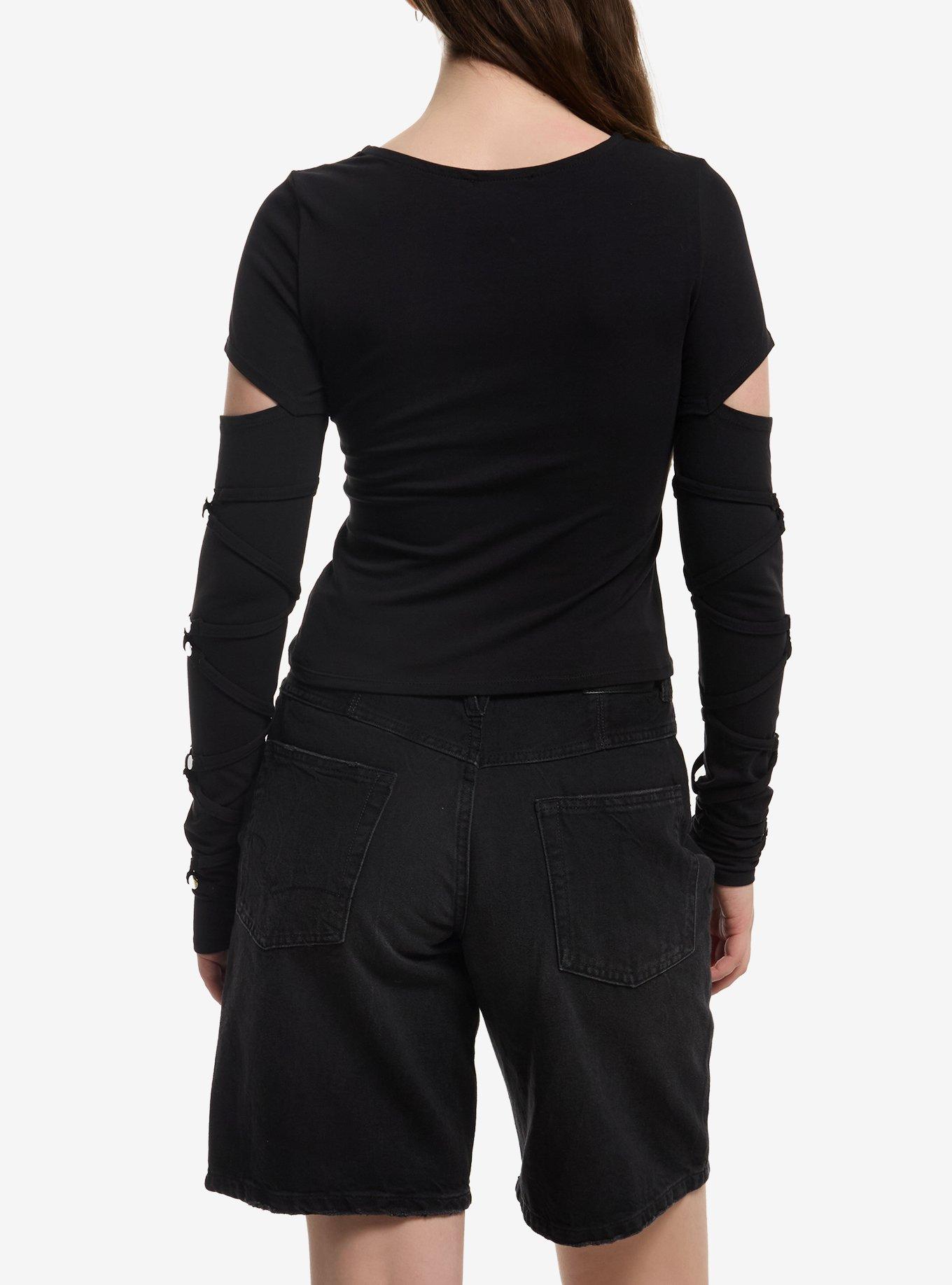 Social Collision Winged Cross Strappy Girls Long-Sleeve Top, MULTI, alternate