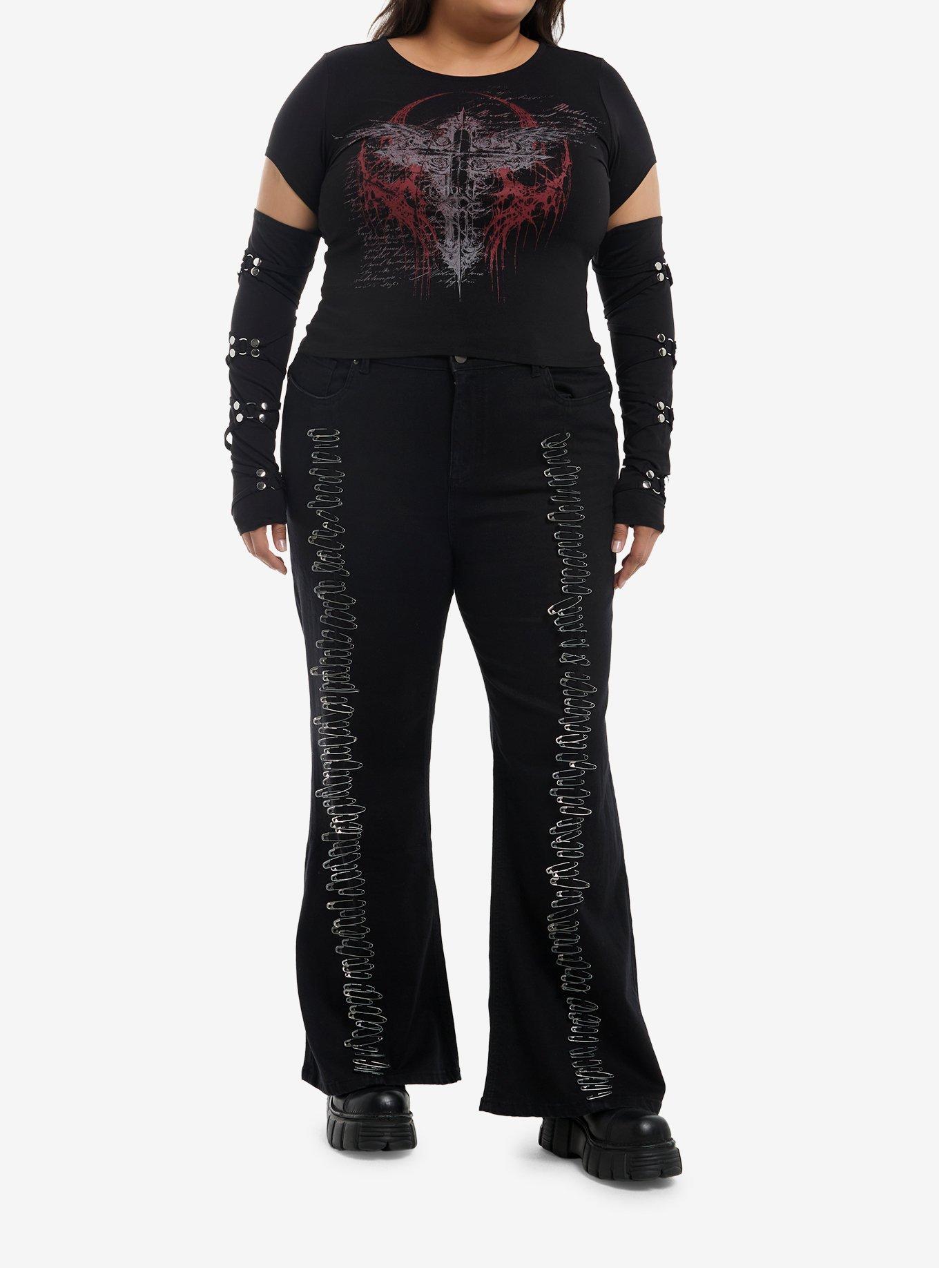 Social Collision Winged Cross Strappy Girls Long-Sleeve Top Plus Size, , hi-res