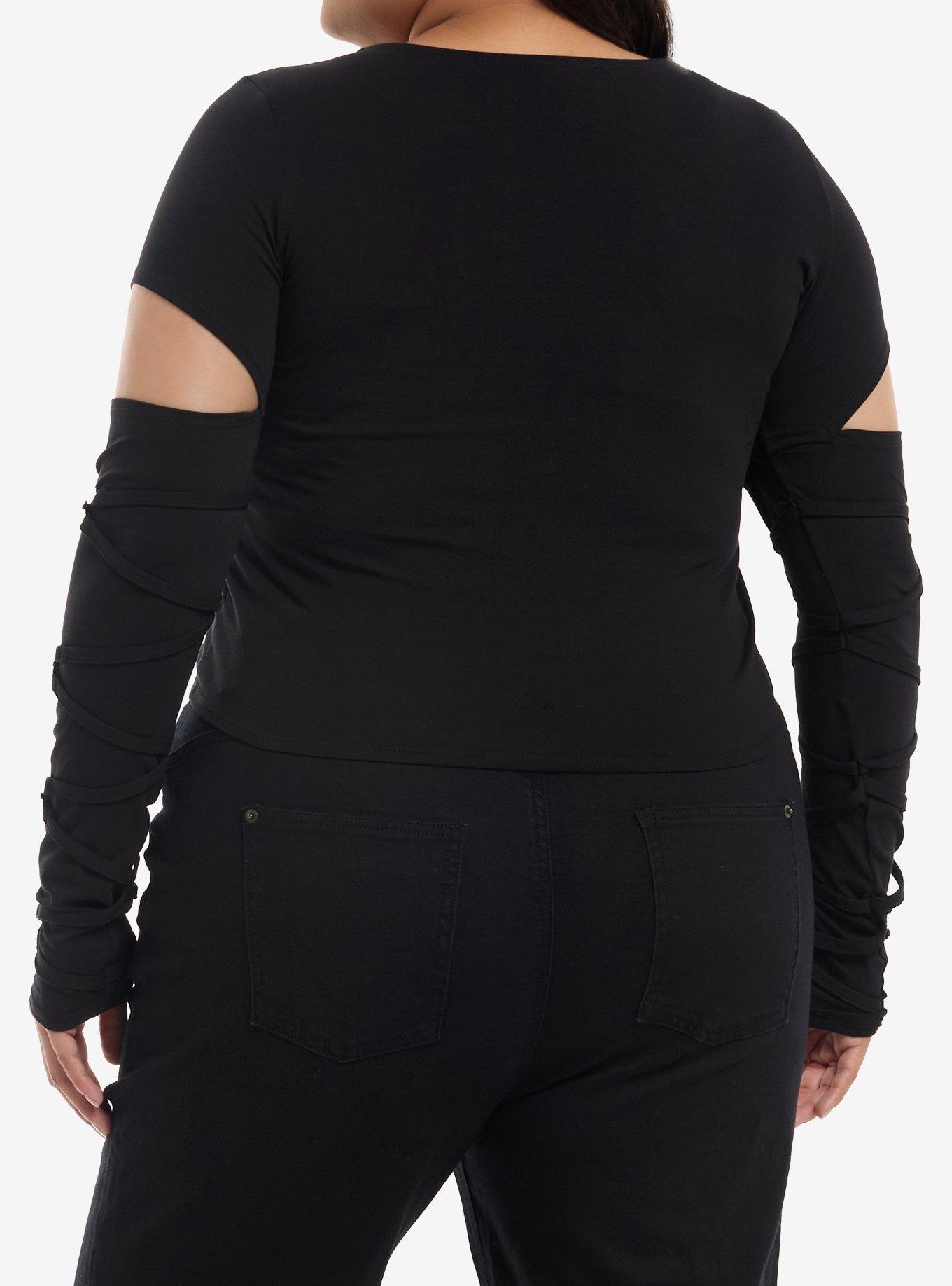 Social Collision Winged Cross Strappy Girls Long-Sleeve Top Plus Size, MULTI, alternate