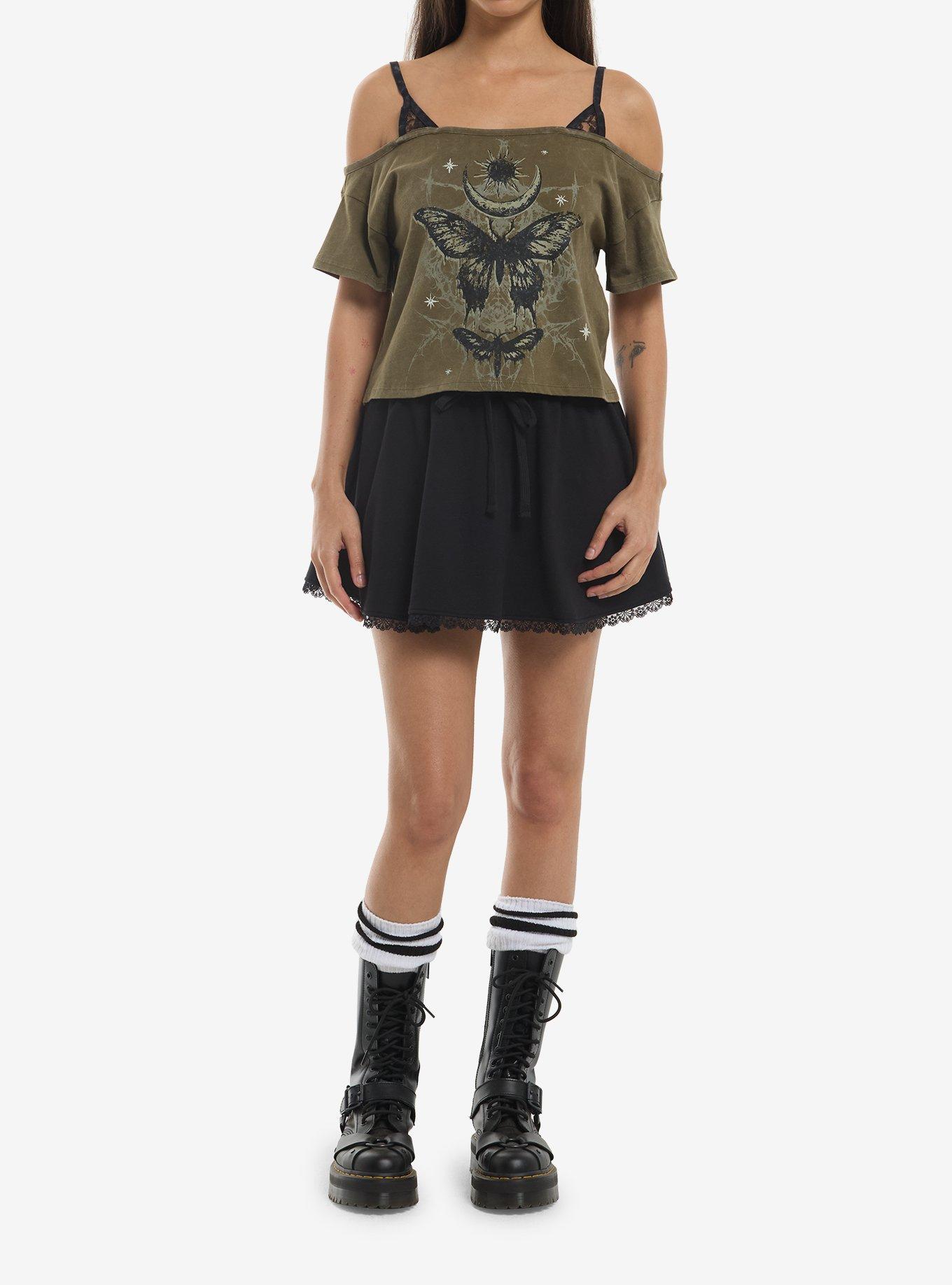 Thorn & Fable Haunted Moths Girls Cold-Shoulder Top, , hi-res