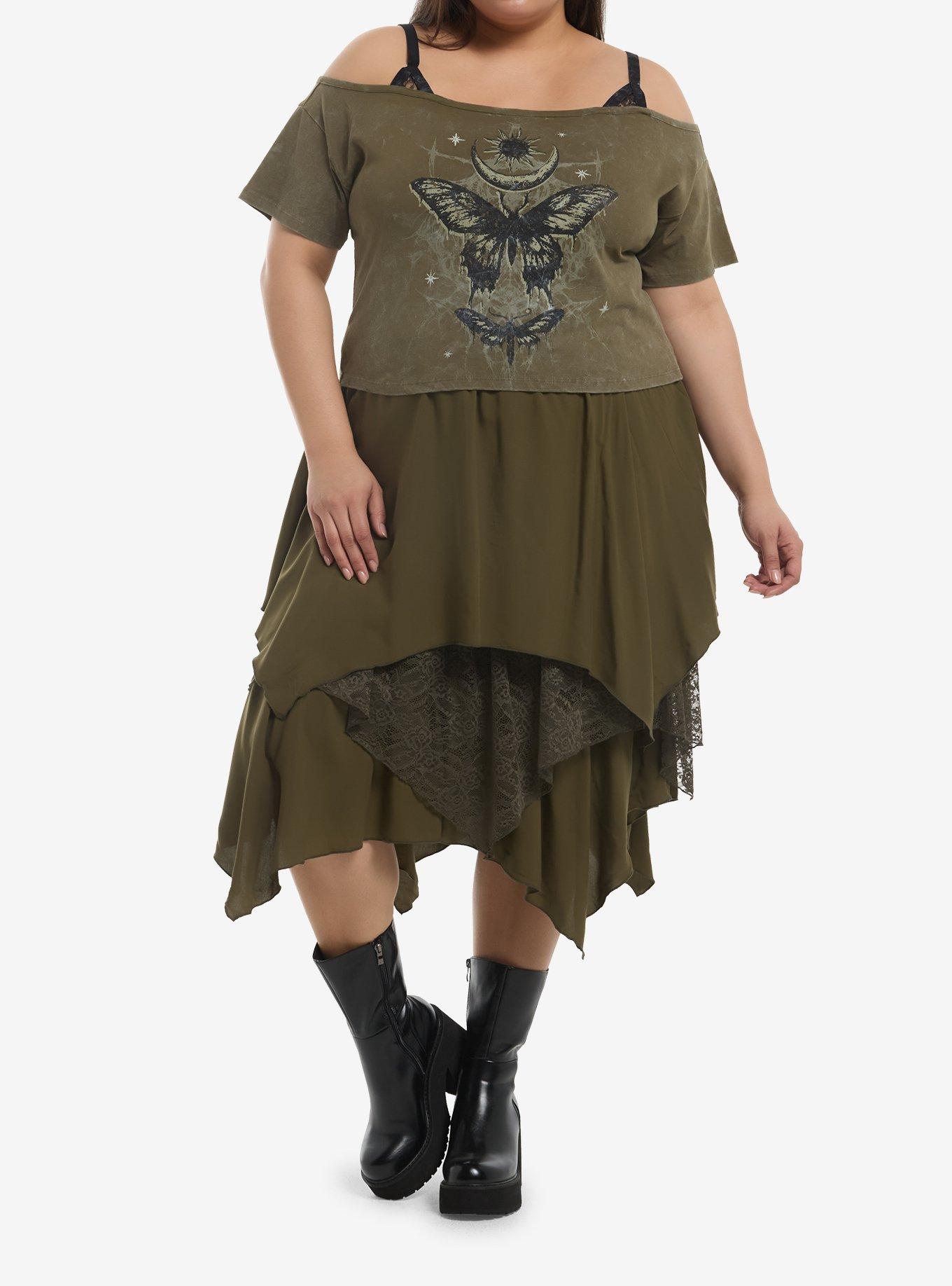 Thorn & Fable Haunted Moths Girls Cold-Shoulder Top Plus Size, , hi-res