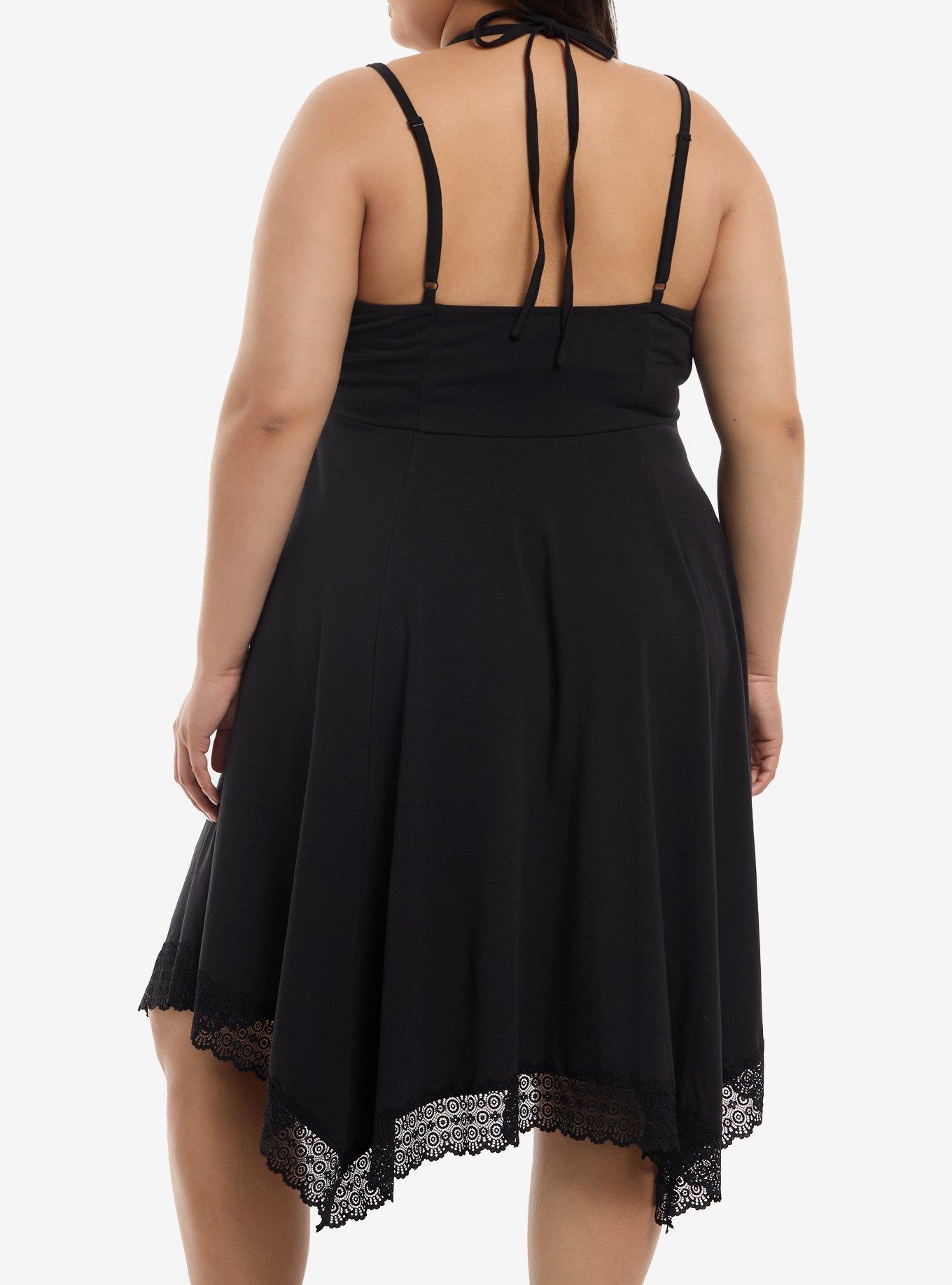 Black Lace Hanky Hem Halter Dress Plus Size, MULTI, alternate