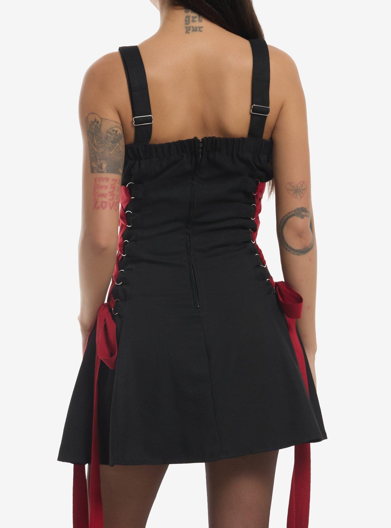 Social Collision Black & Red Zipper Lace-Up Dress, , hi-res