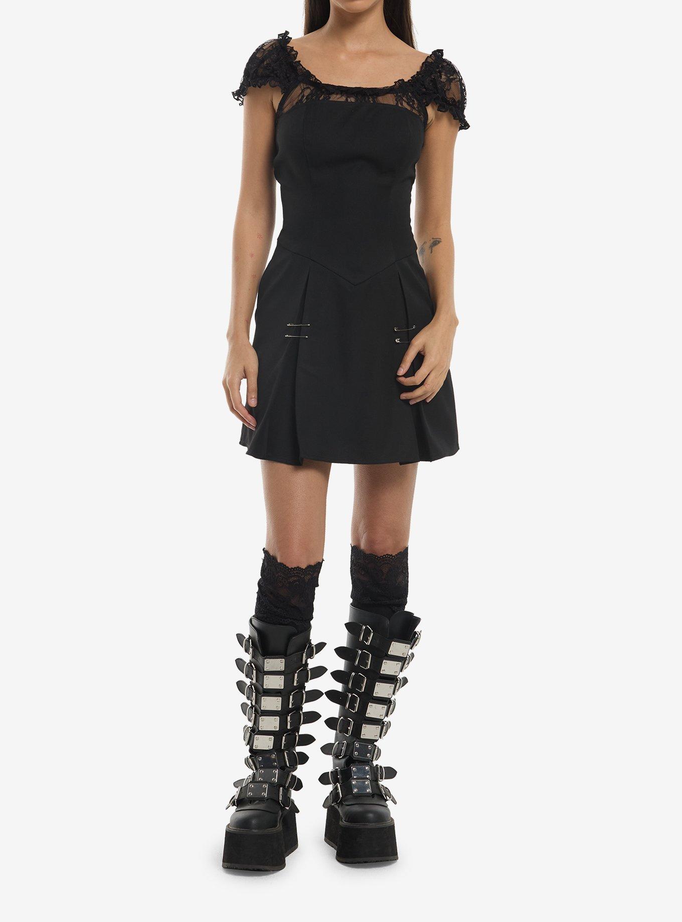 Social Collision Black Lace Safety Pin Dress, , hi-res