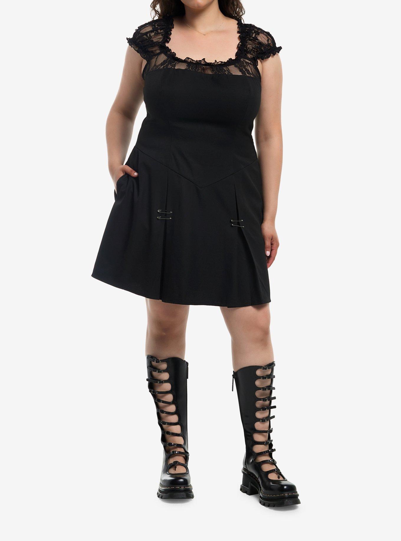 Social Collision Black Lace Safety Pin Dress Plus Size, , hi-res