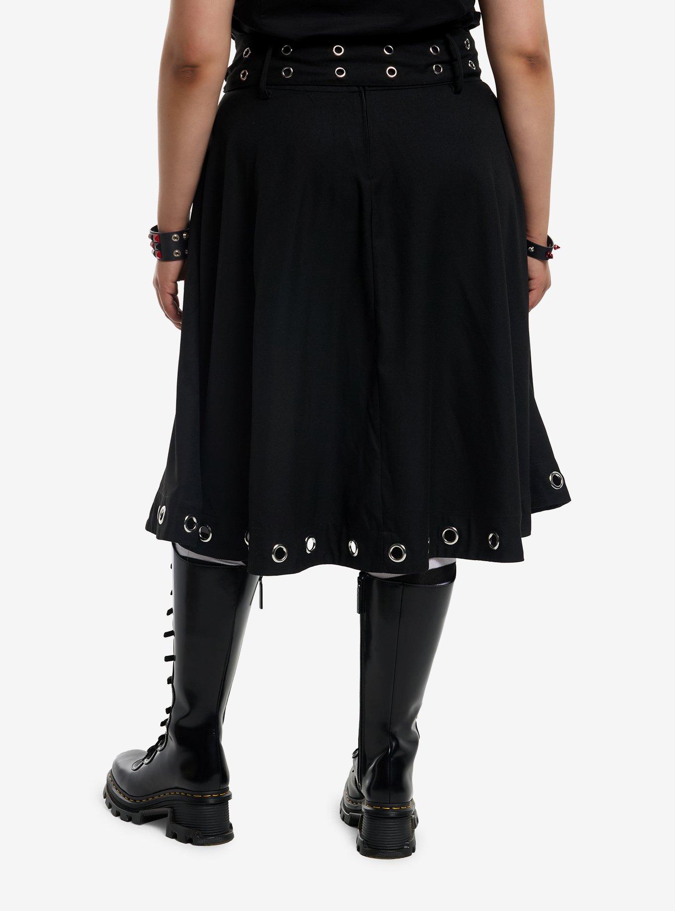 Social Collision Black Grommet Belted Circle Skirt, , hi-res