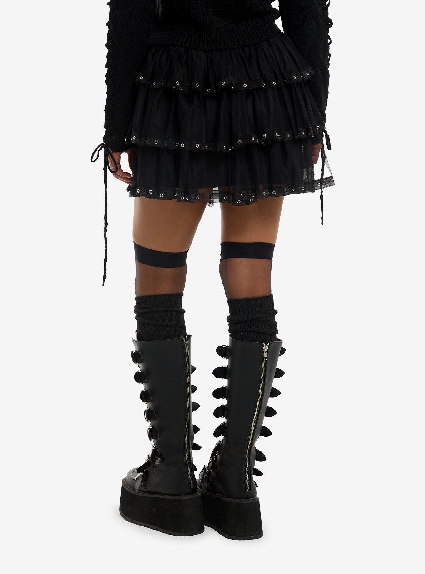 Social Collision Black Tulle Grommet Mini Skirt, , hi-res