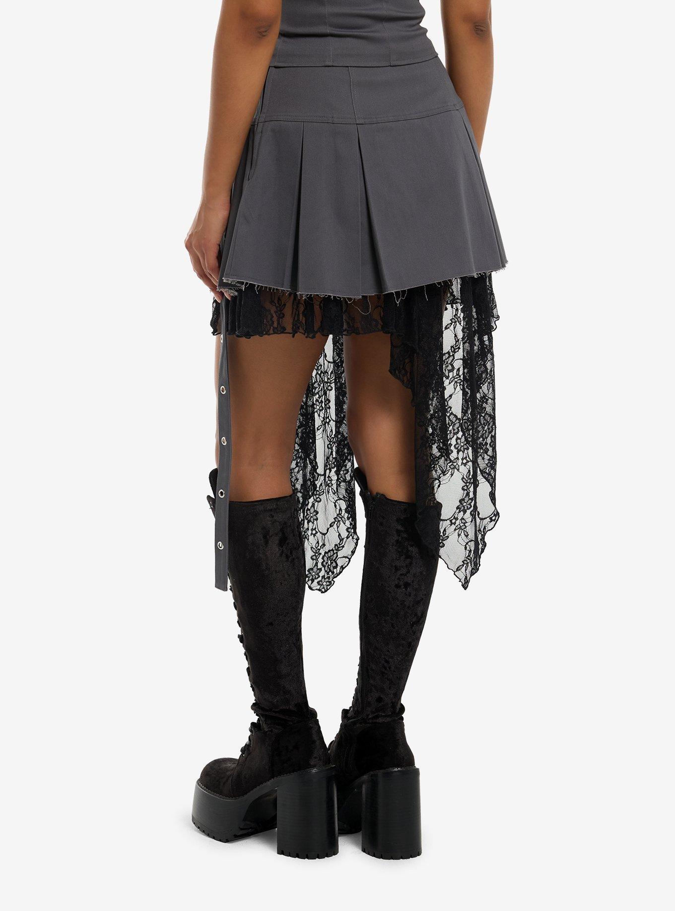 Social Collision Grey Hanky Hem Lace Layered Skirt, , hi-res