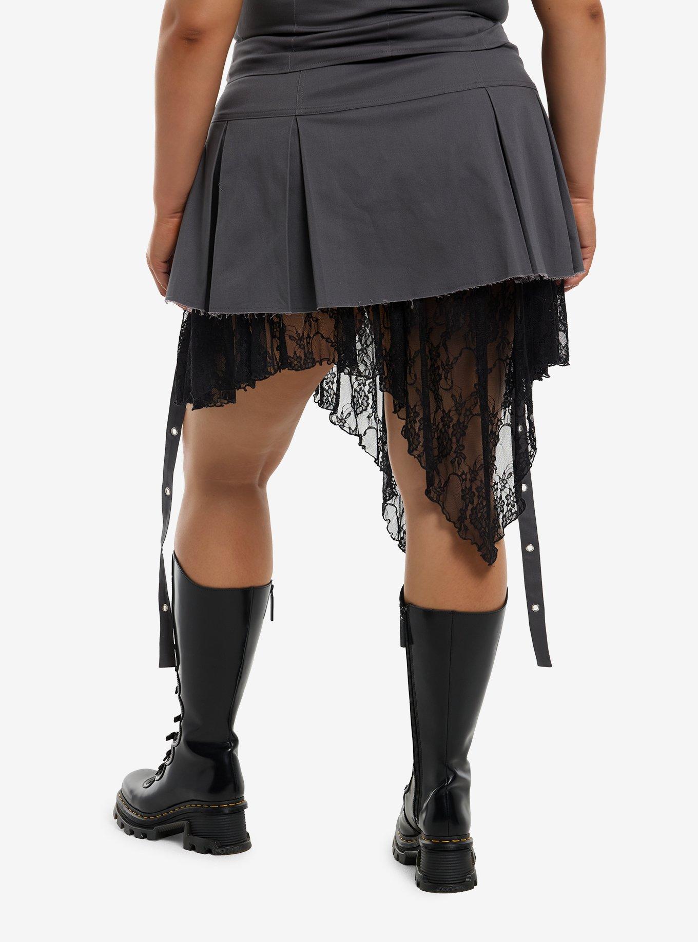 Social Collision Grey Hanky Hem Lace Layered Skirt Plus Size, , hi-res