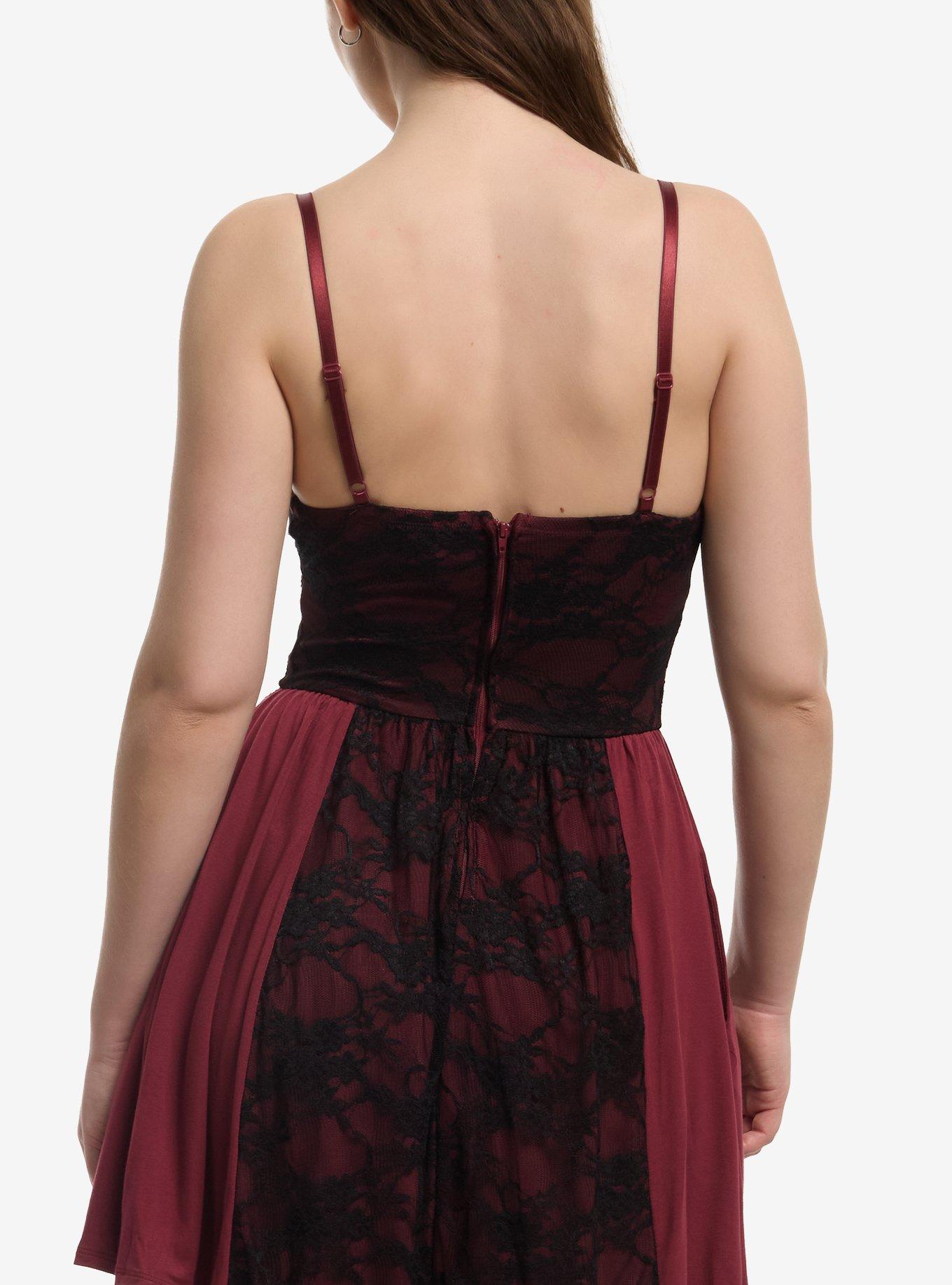 Maroon & Black Lace Panel Cami Dress, MULTI, alternate