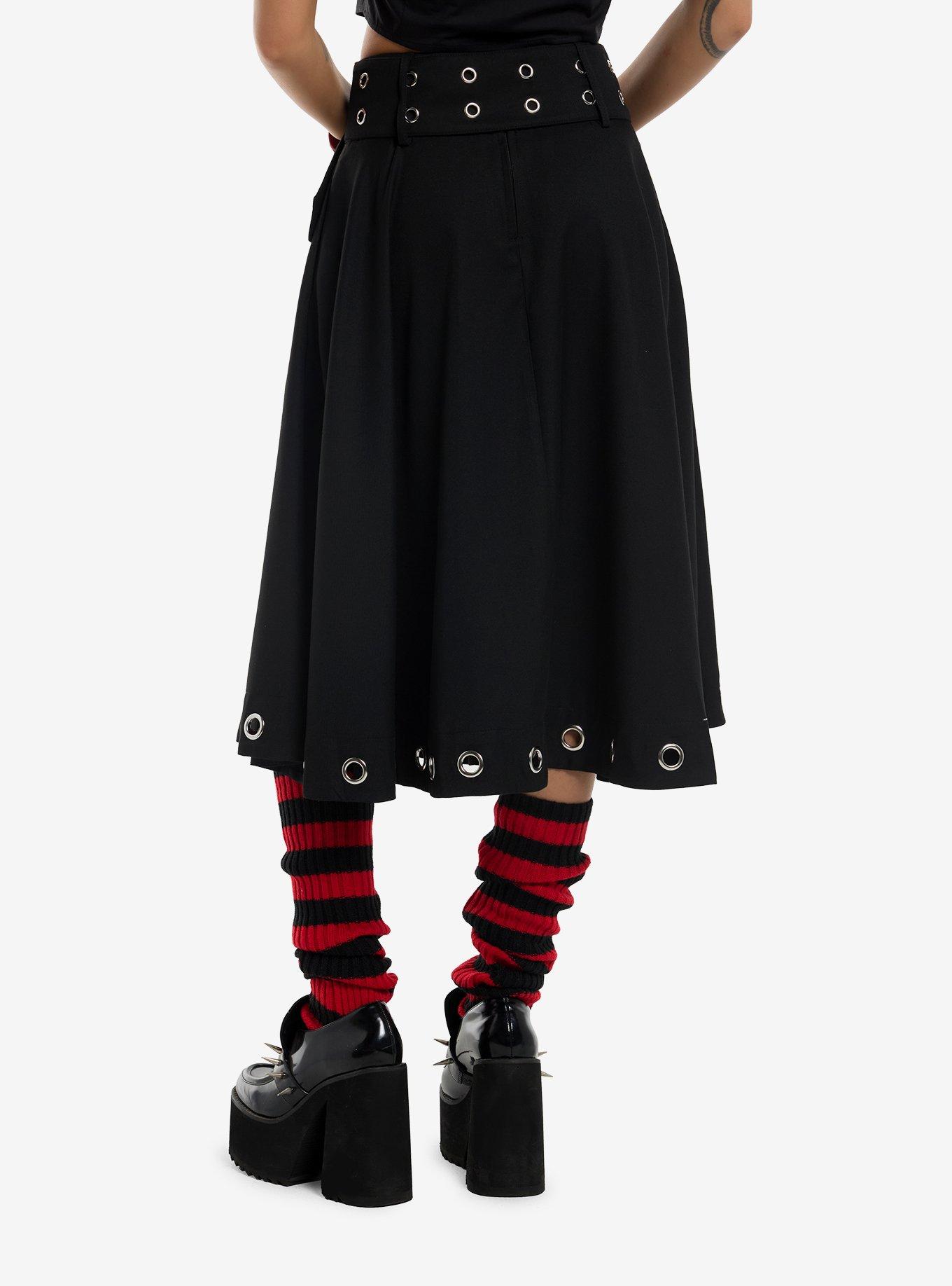 Social Collision Black Grommet Belted Circle Skirt, , hi-res