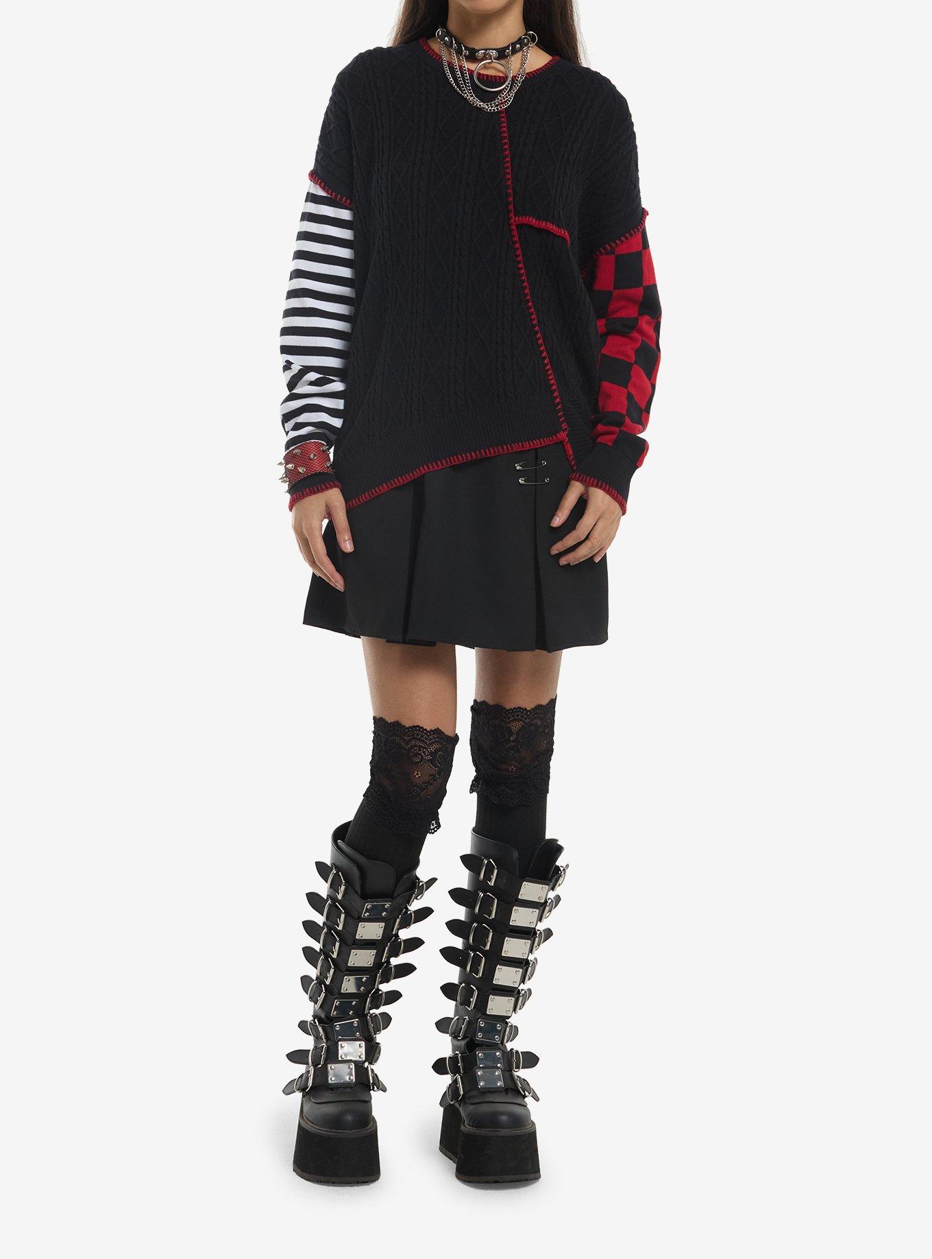 Social Collision Patchwork Asymmetrical Girls Sweater, , hi-res