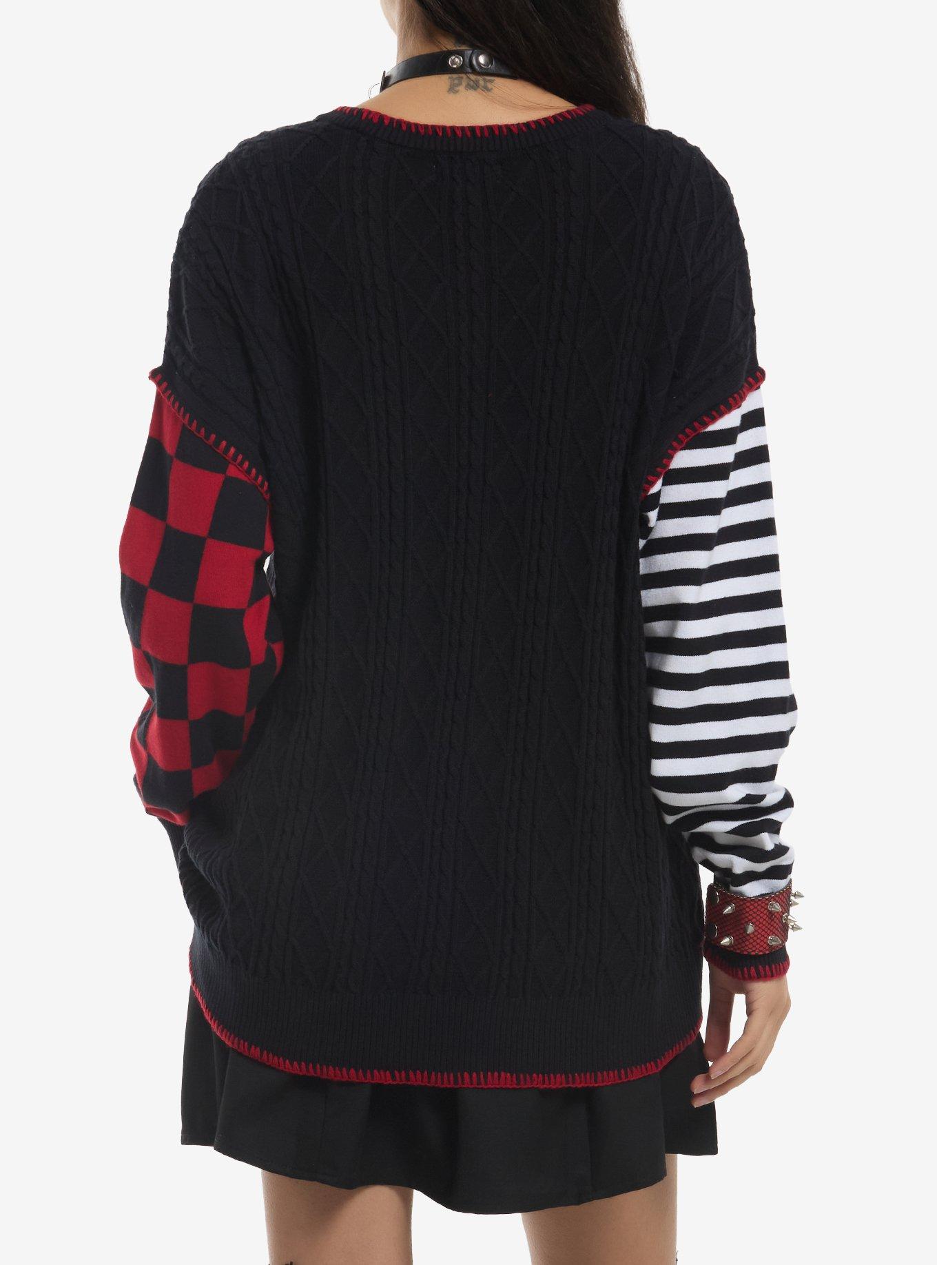 Social Collision Patchwork Asymmetrical Girls Sweater, MULTI, alternate