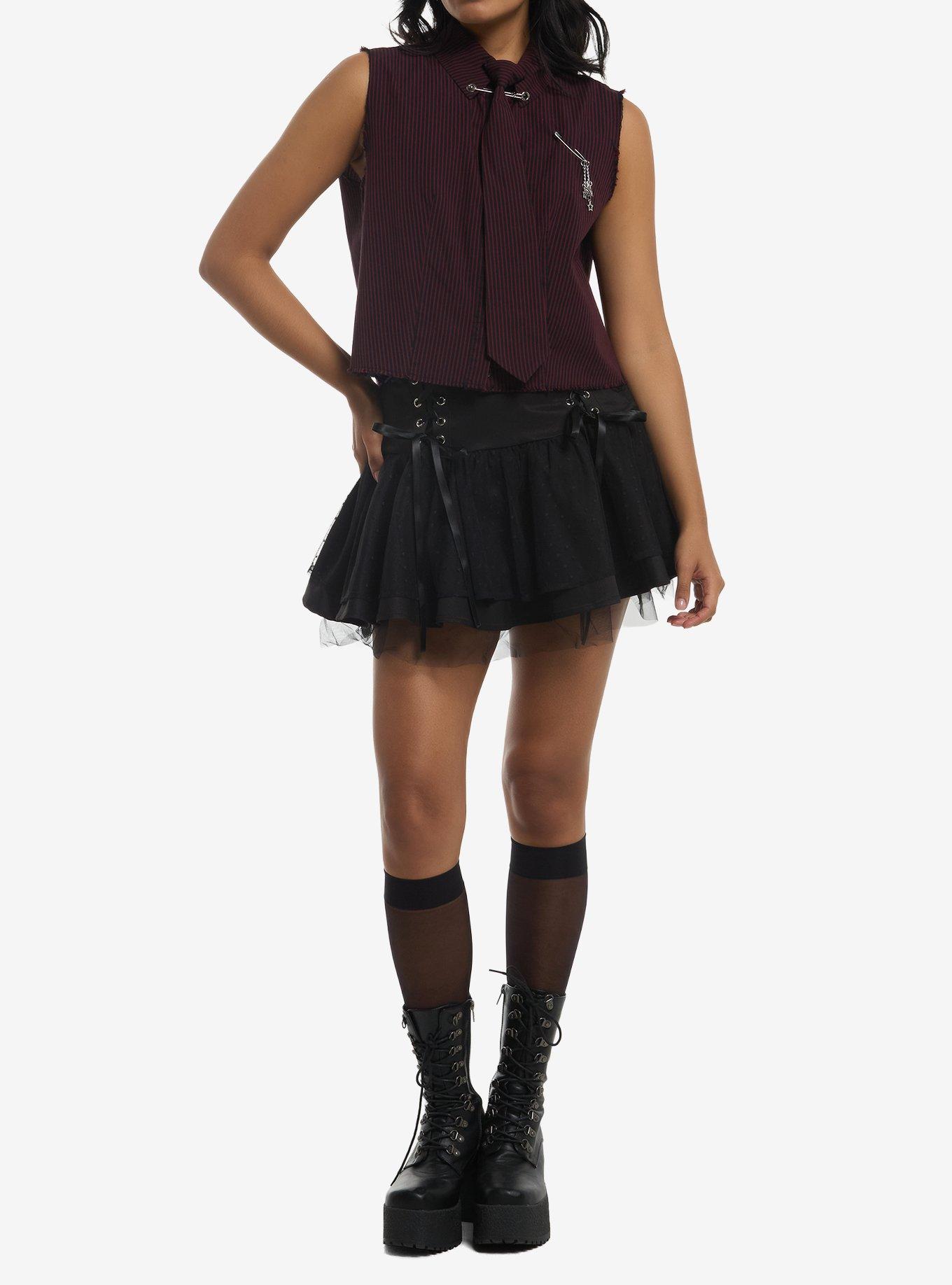 Social Collision Black & Red Stripe Girls Sleeveless Woven Button-Up, , hi-res