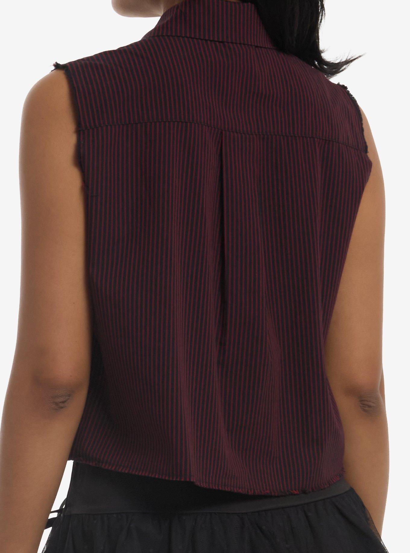 Social Collision Black & Red Stripe Girls Sleeveless Woven Button-Up, MULTI, alternate