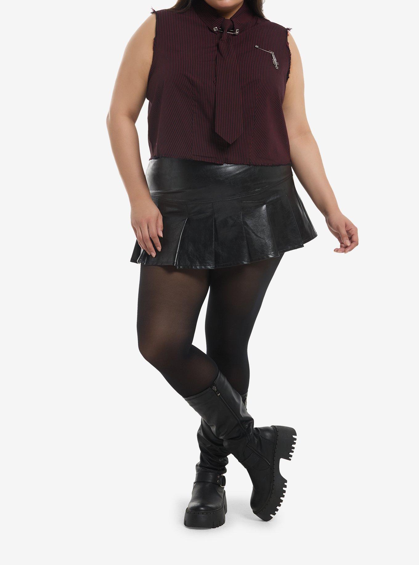 Social Collision Black & Red Stripe Girls Sleeveless Woven Button-Up Plus Size, , hi-res