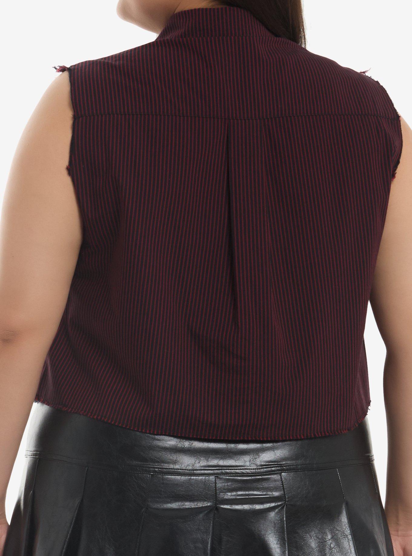 Social Collision Black & Red Stripe Girls Sleeveless Woven Button-Up Plus Size, MULTI, alternate