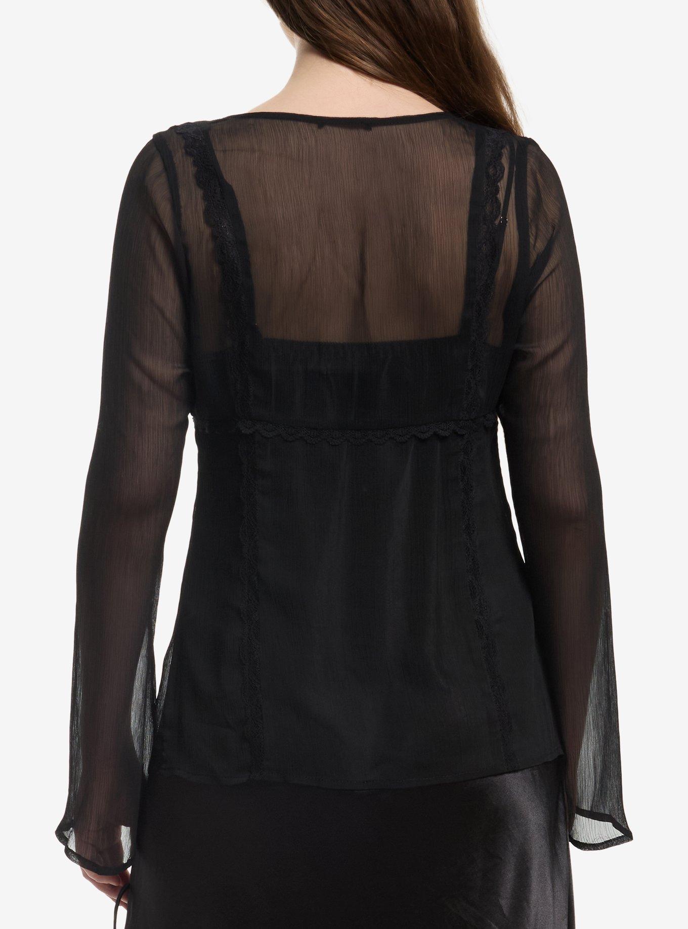 Black Lace Girls Tie-Front Top, MULTI, alternate