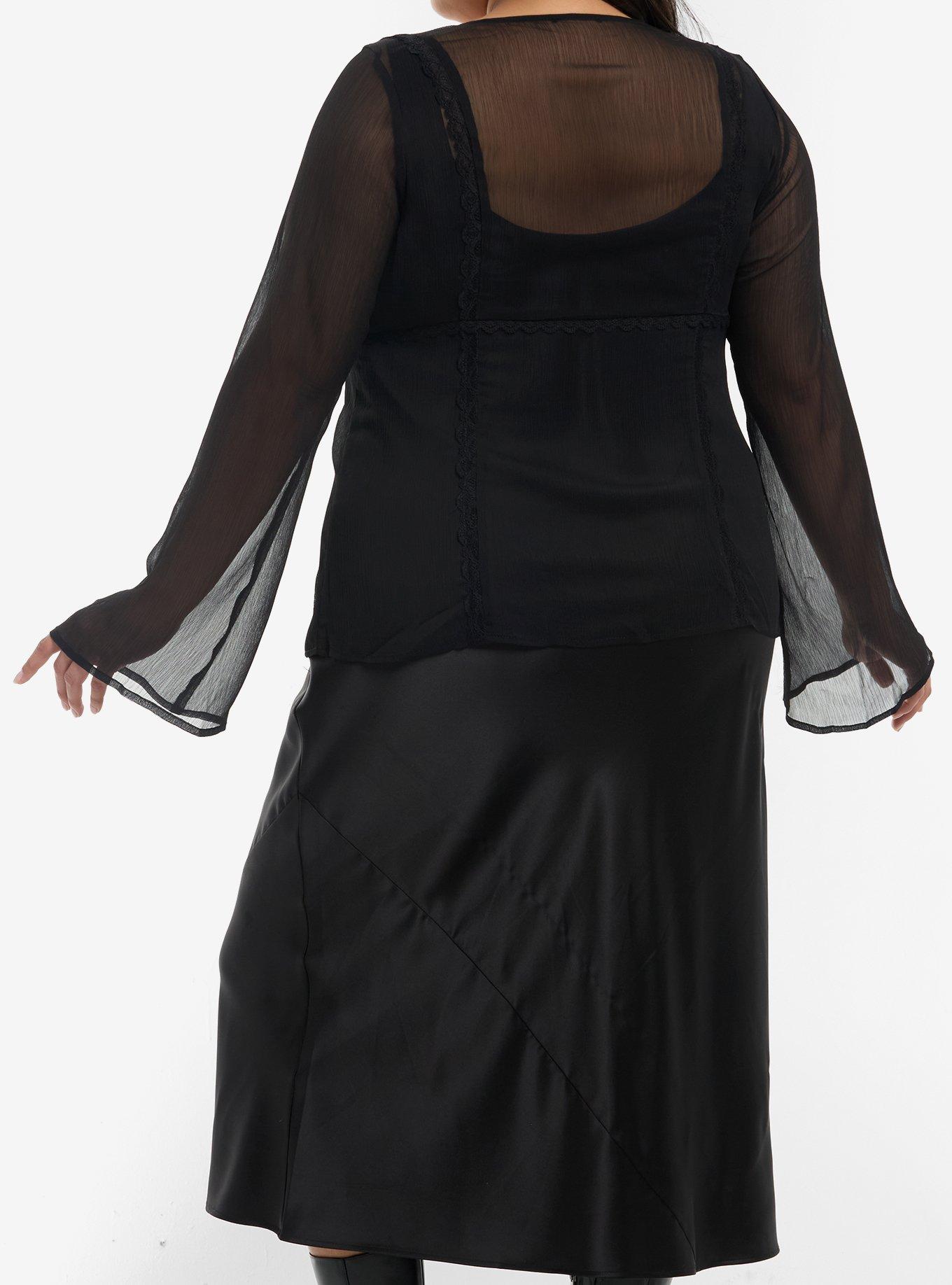 Black Lace Girls Tie-Front Top Plus Size, MULTI, alternate