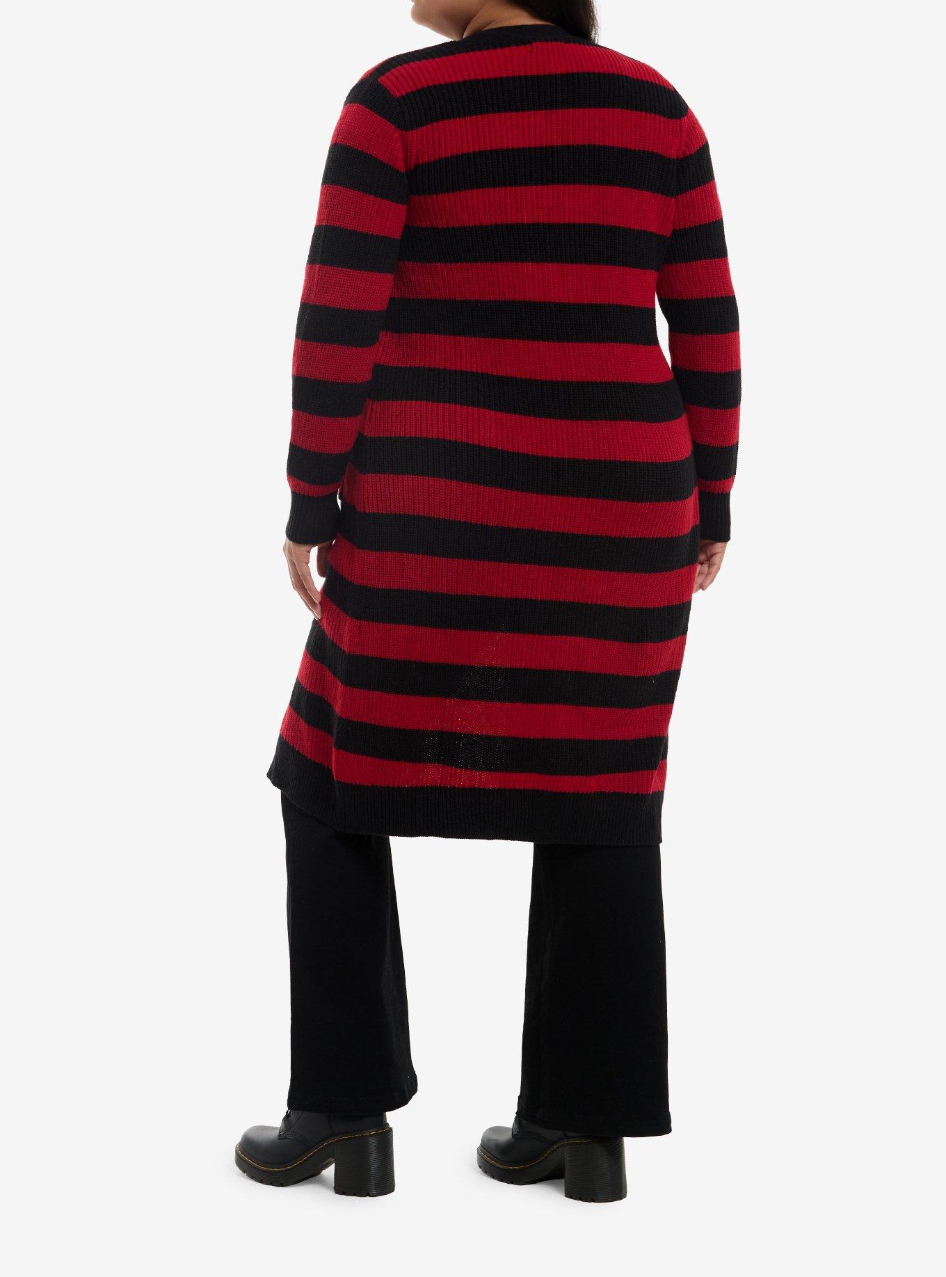 Red & Black Stripe Knit Midi Dress Plus Size, , hi-res