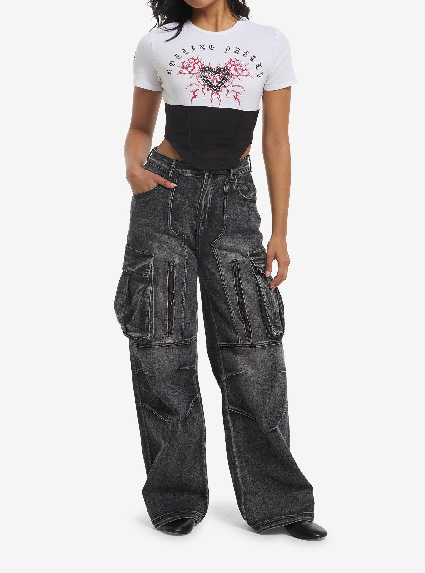 Social Collision Heart Rose Girls Corset Top, , hi-res