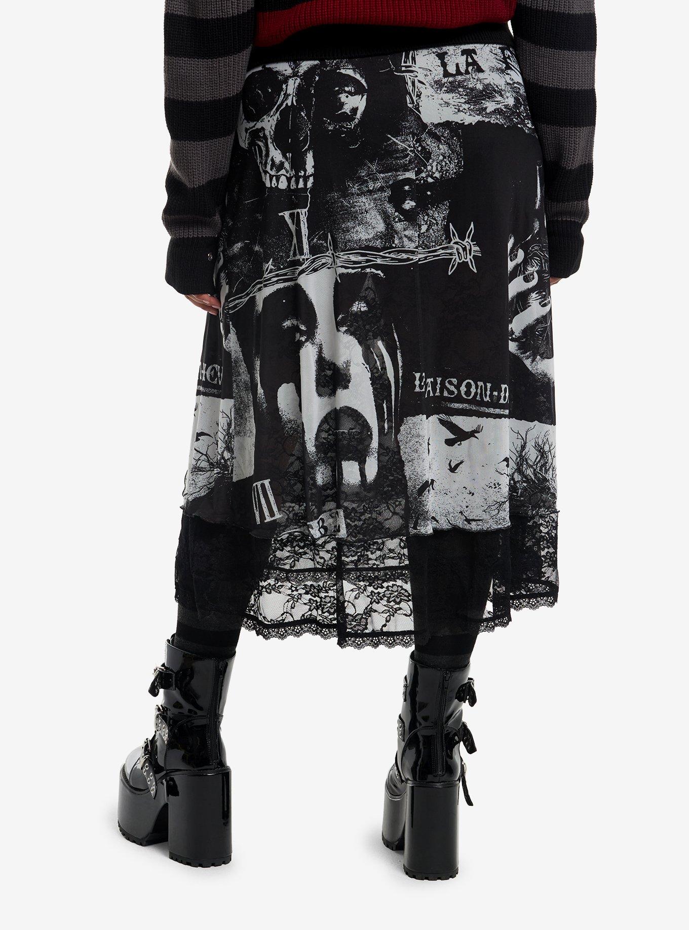 Social Collision Punk Collage Lace Layered Midi Skirt Plus Size, , hi-res