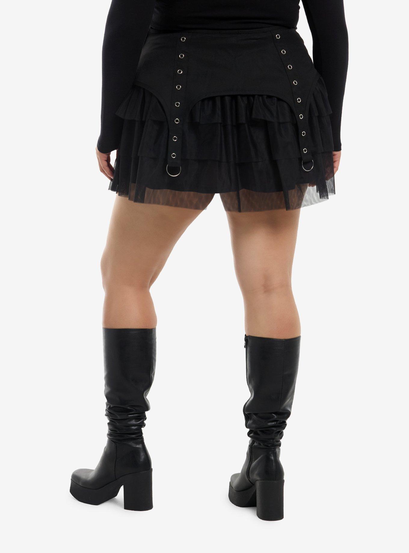 Social Collision Grommet Strap Tulle Mini Skirt Plus Size, , hi-res