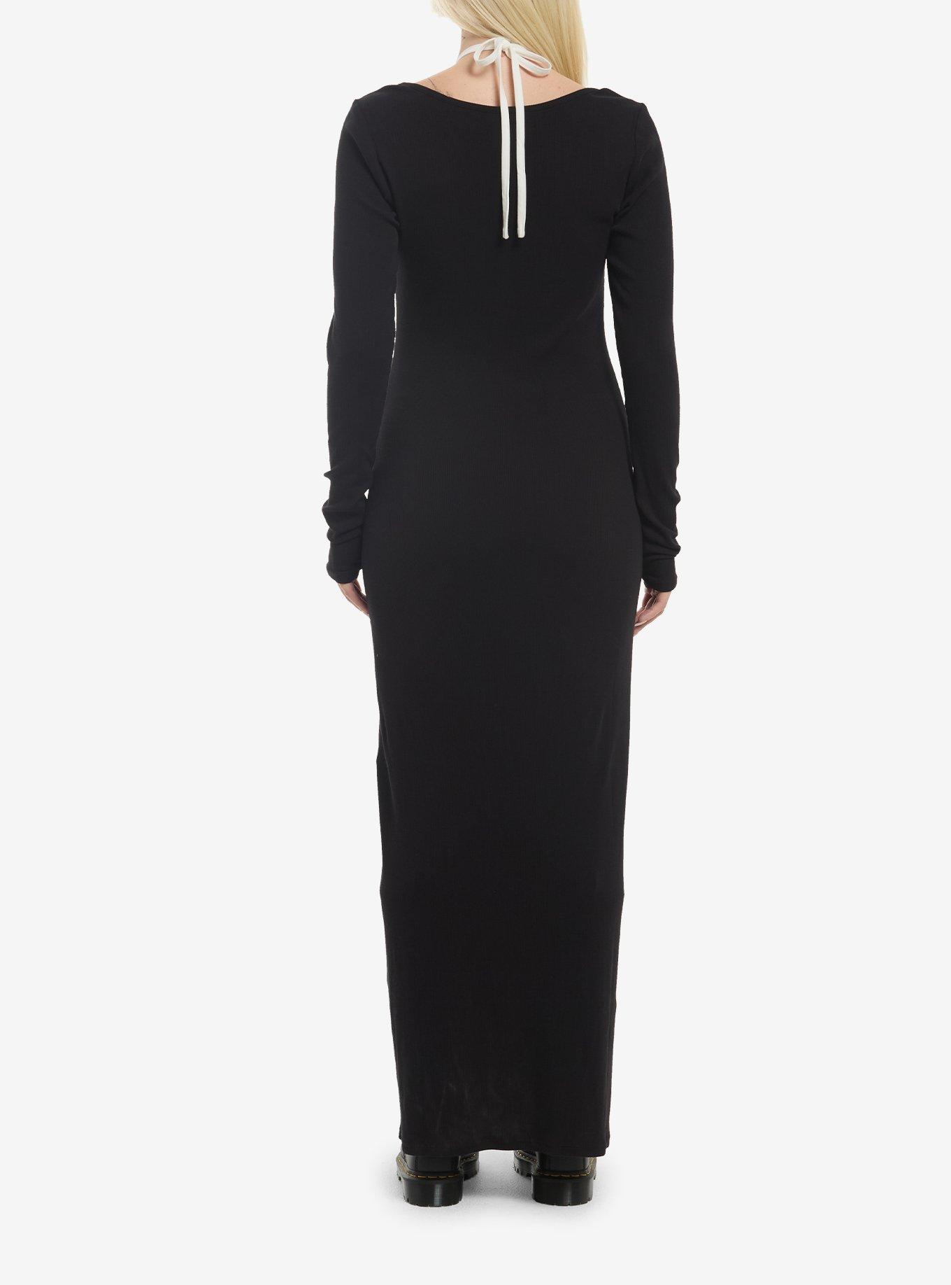 Black Halter Long-Sleeve Maxi Dress, , hi-res