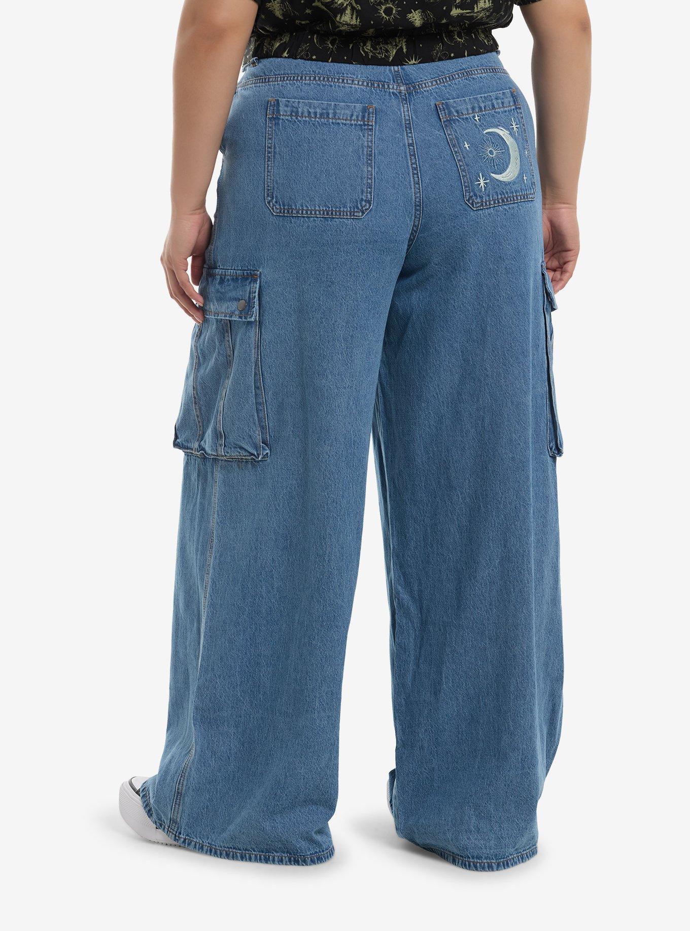 Thorn & Fable Cryptid Forest Embroidered Wide Leg Jeans Plus Size, , hi-res