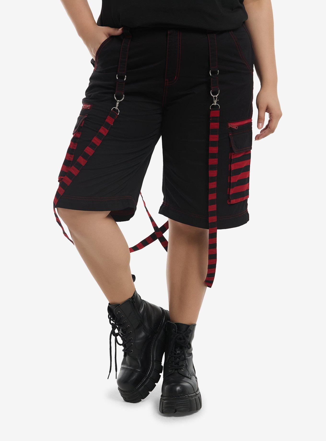 Social Collision Red & Black Zip-Off Girls Cargo Pants Plus Size, MULTI, alternate